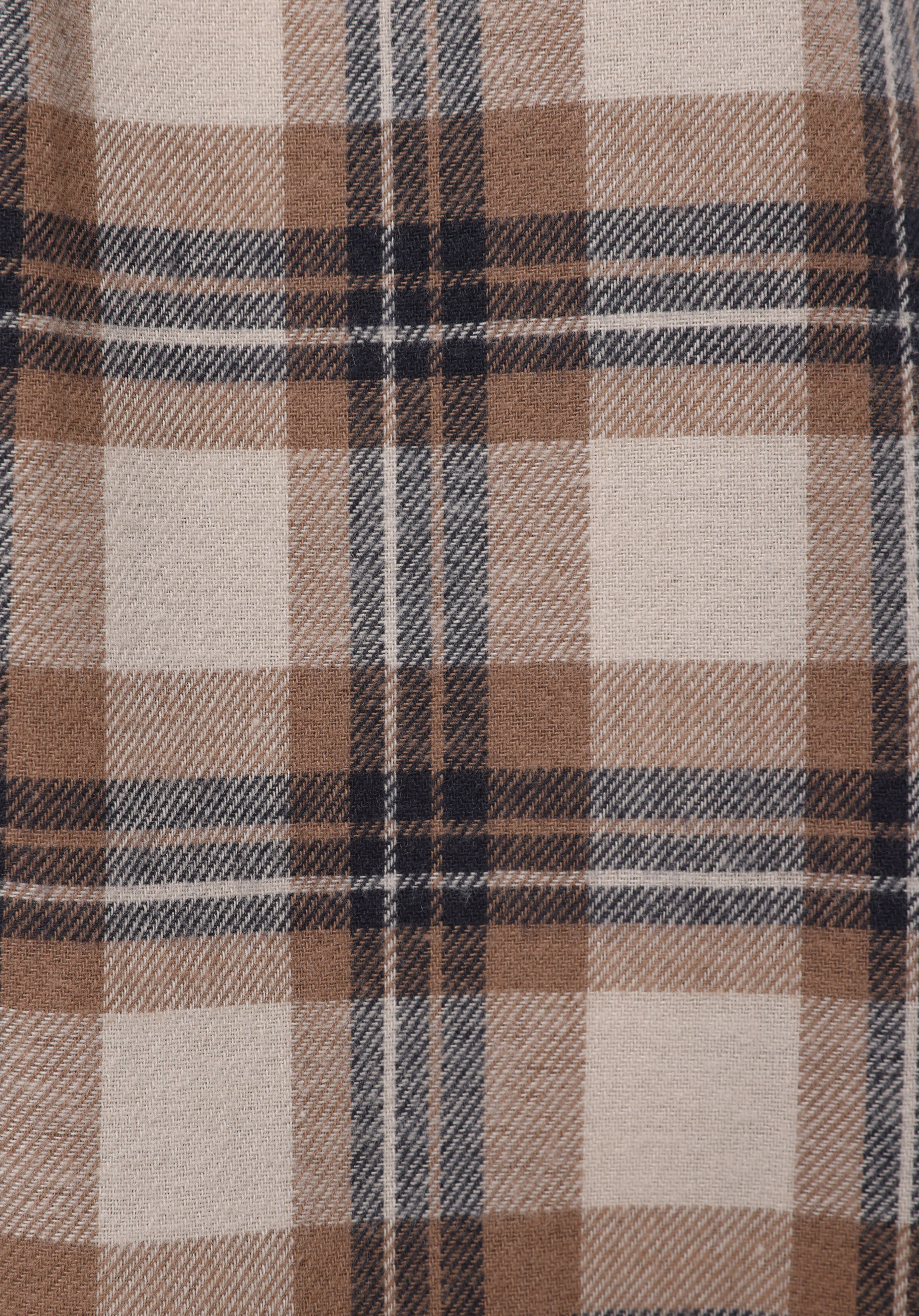 Regular Fit Shirt Neck Ekoseli Kadın Bej Uzun Kol Gömlek