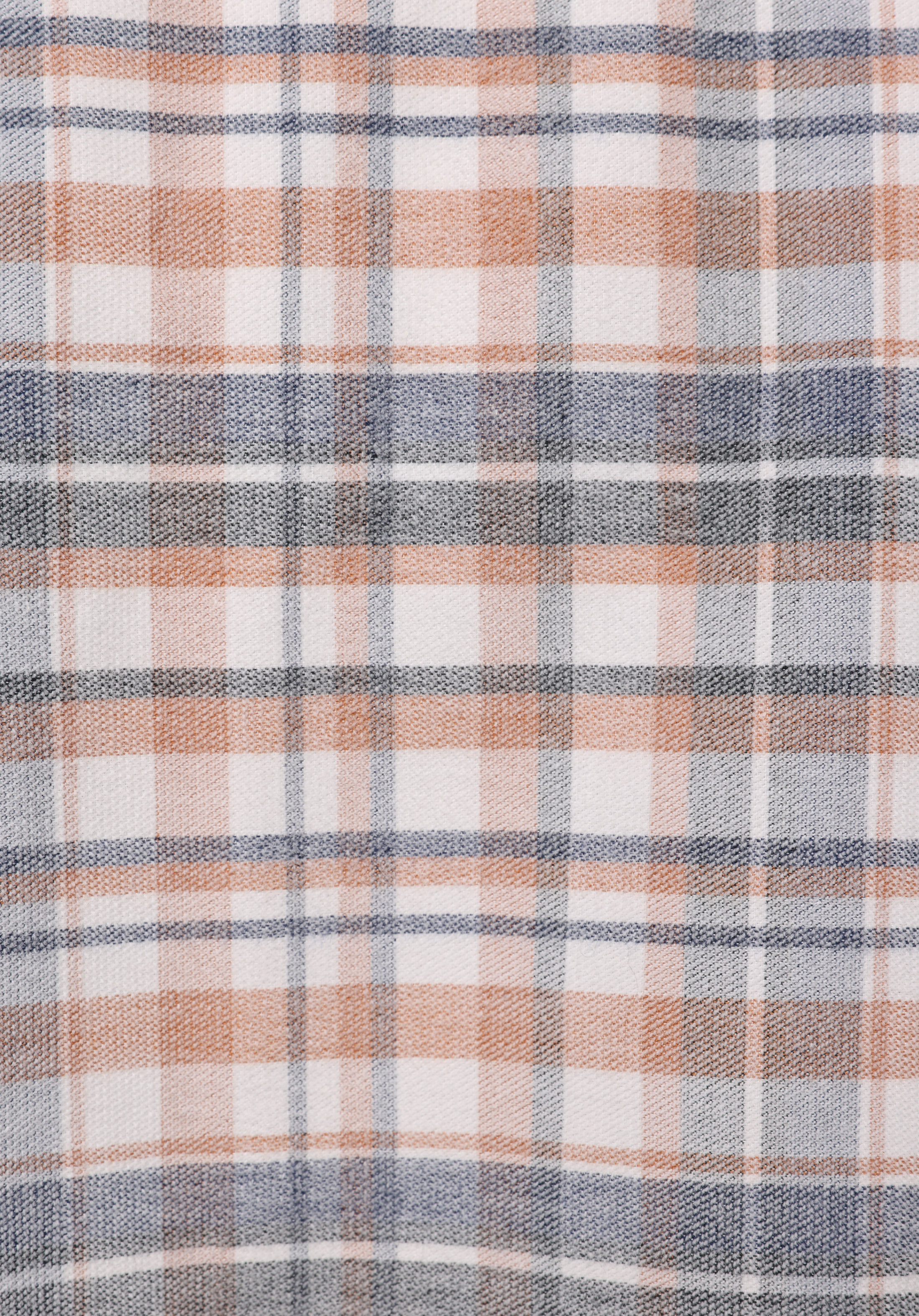 Regular Fit Shirt Neck Ekoseli Kadın Bej Uzun Kol Gömlek