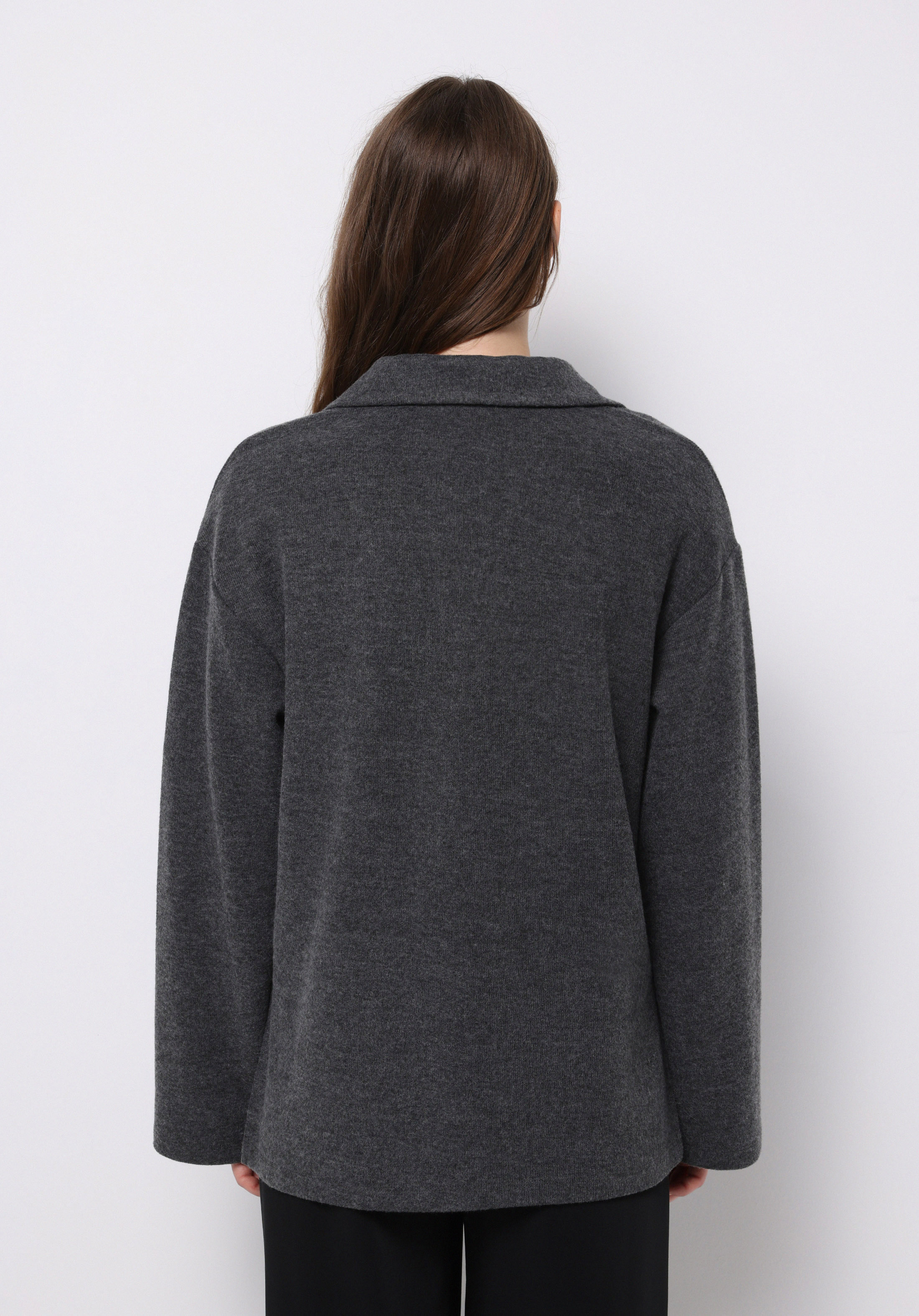 Regular Fit Polo Yaka Düz Kadın Antrasit Tişört