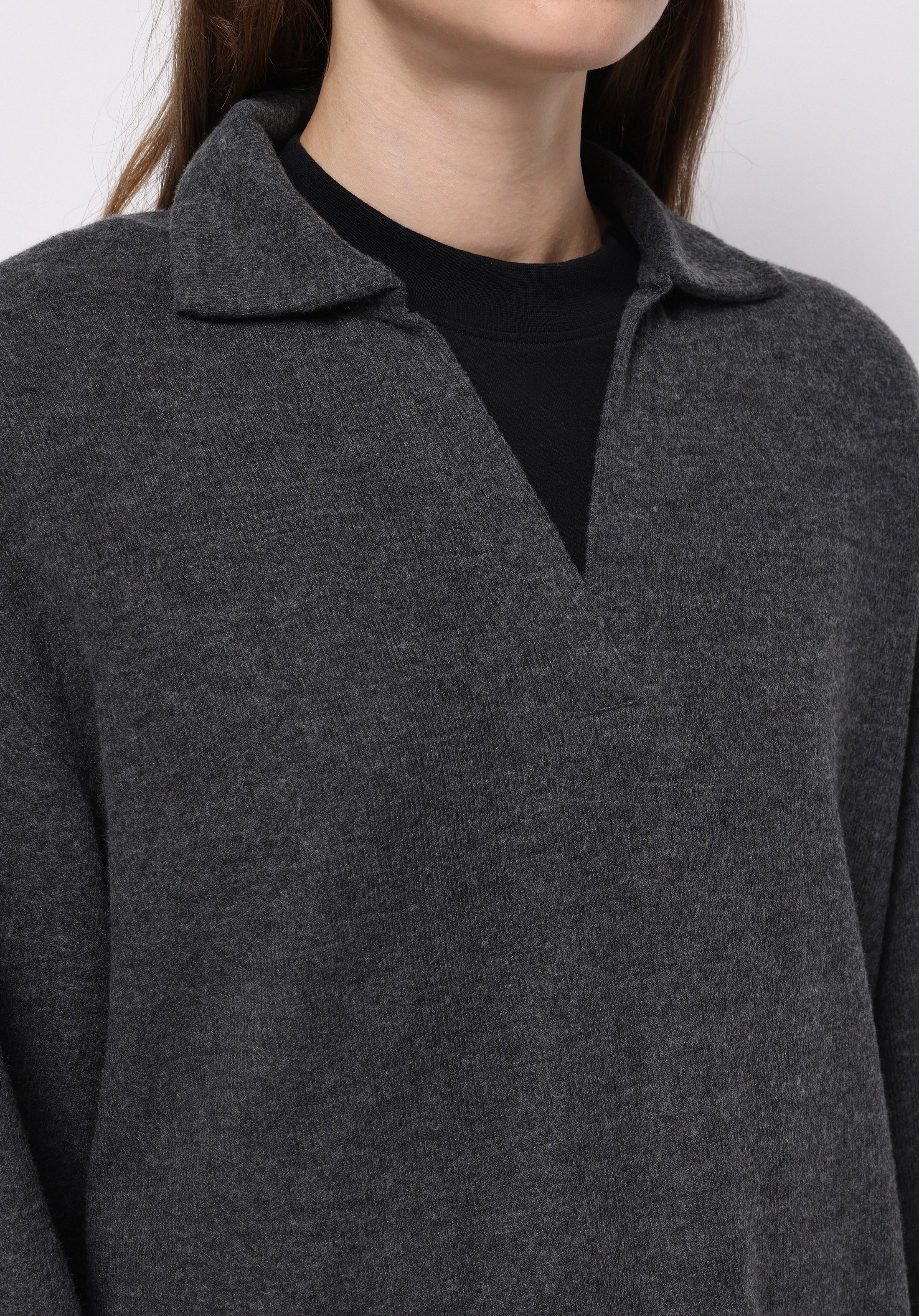 Regular Fit Polo Yaka Düz Kadın Antrasit Tişört