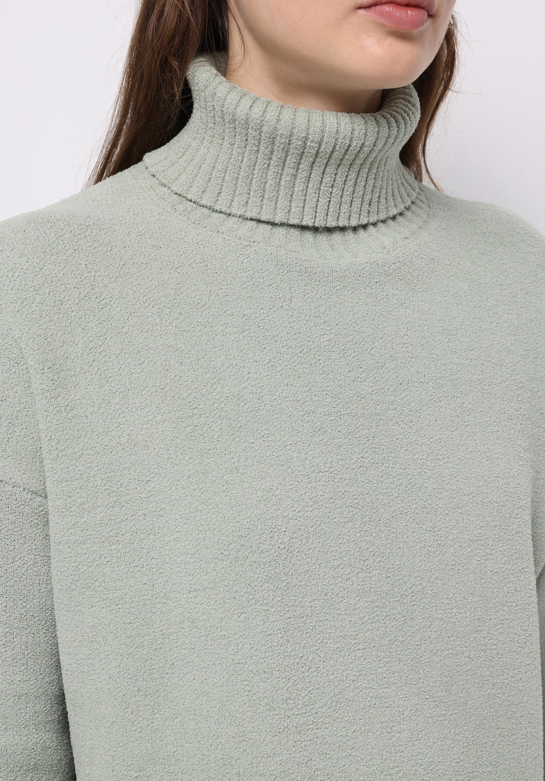 Regular Fit Balıkçı Yaka Düz Kadın Yeşil Kazak