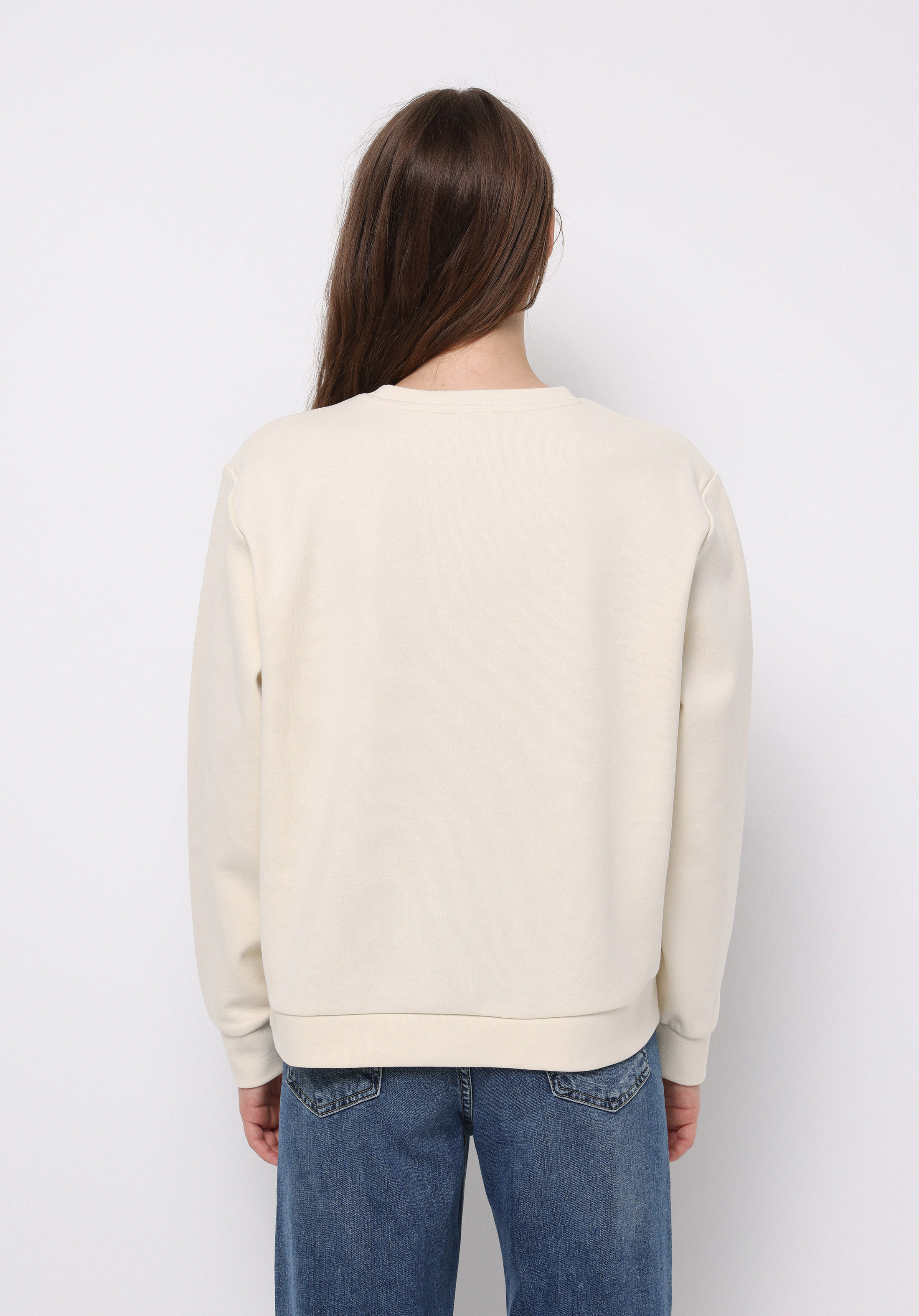 Regular Fit Yuvarlak Yaka Nakışlı Kadın Beyaz Sweatshirt