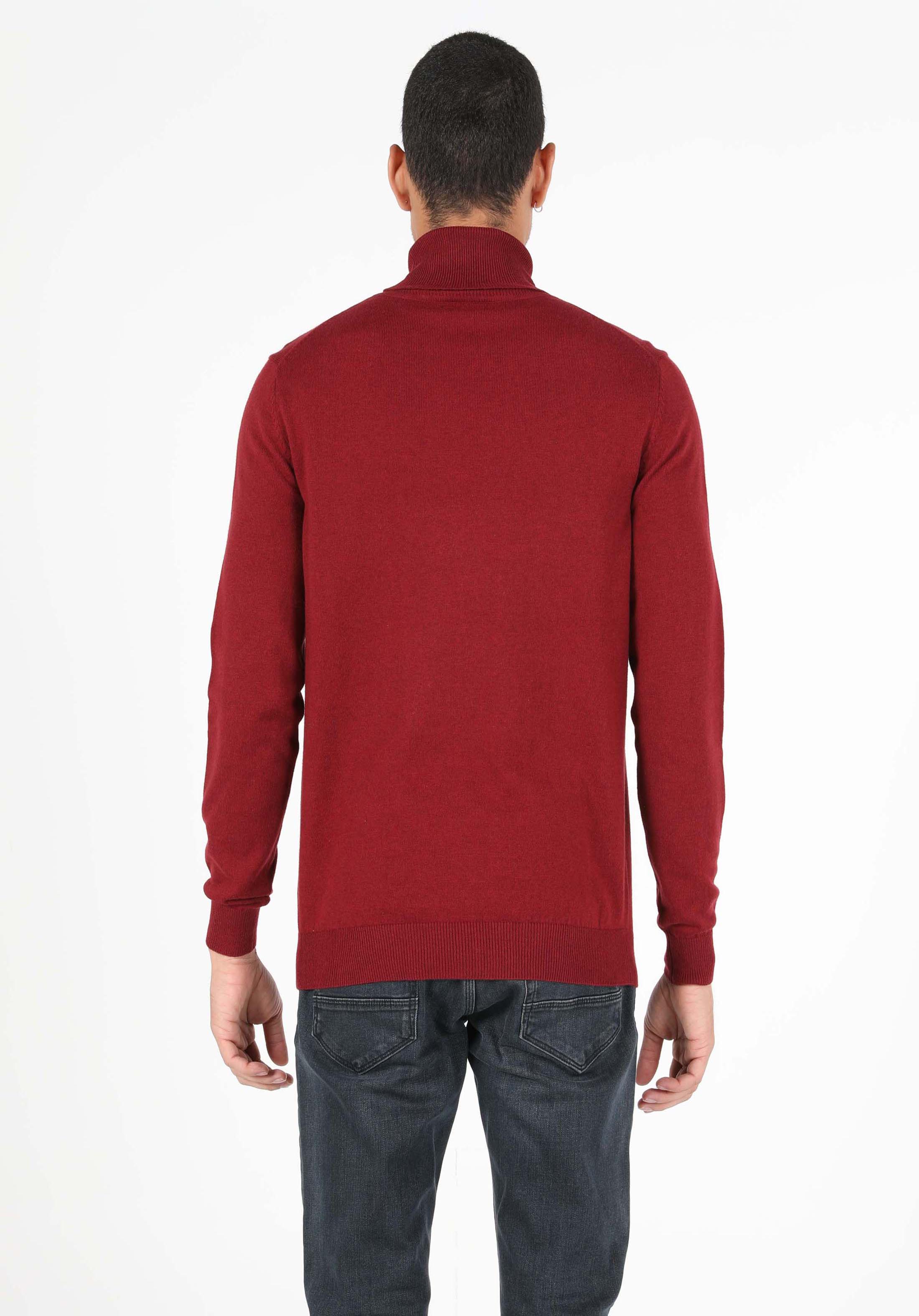 Slim Fit Balıkçı Yaka Jakarlı Erkek Kirmizi Kazak