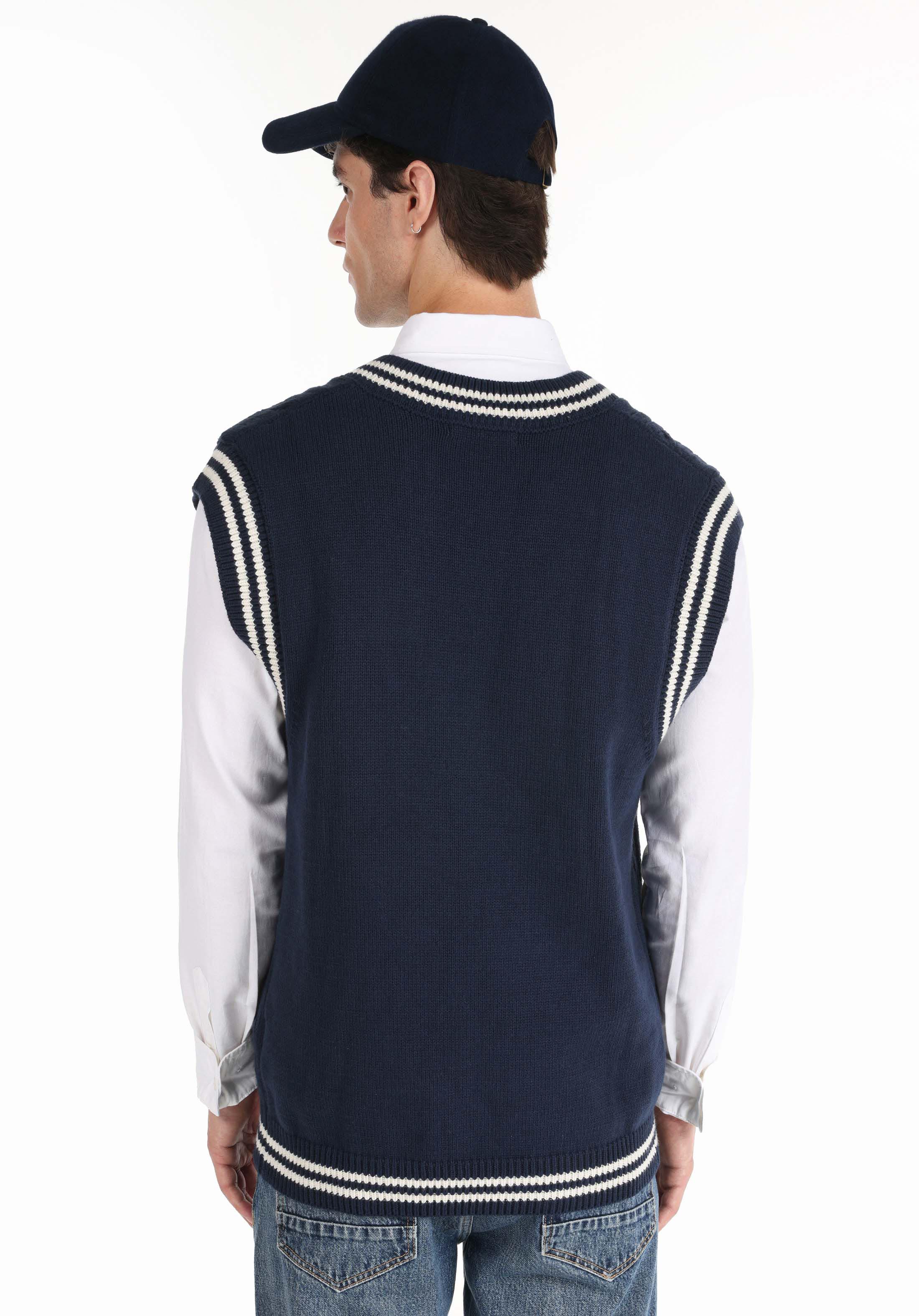 Regular Fit V Yaka Jakarlı Erkek Lacivert Kazak