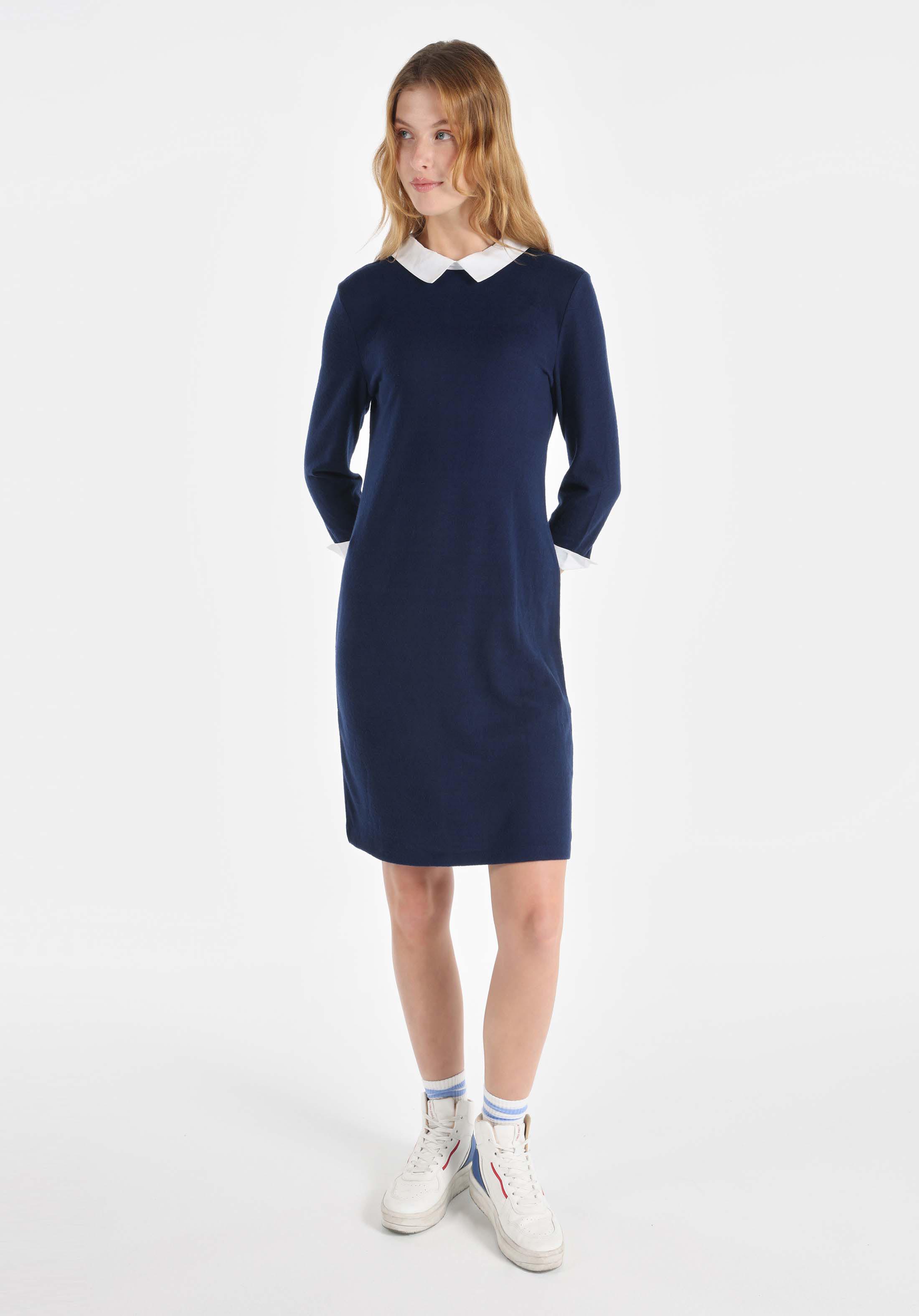 Regular Fit Düz Kadın Örme Lacivert Uzun Kol Elbise