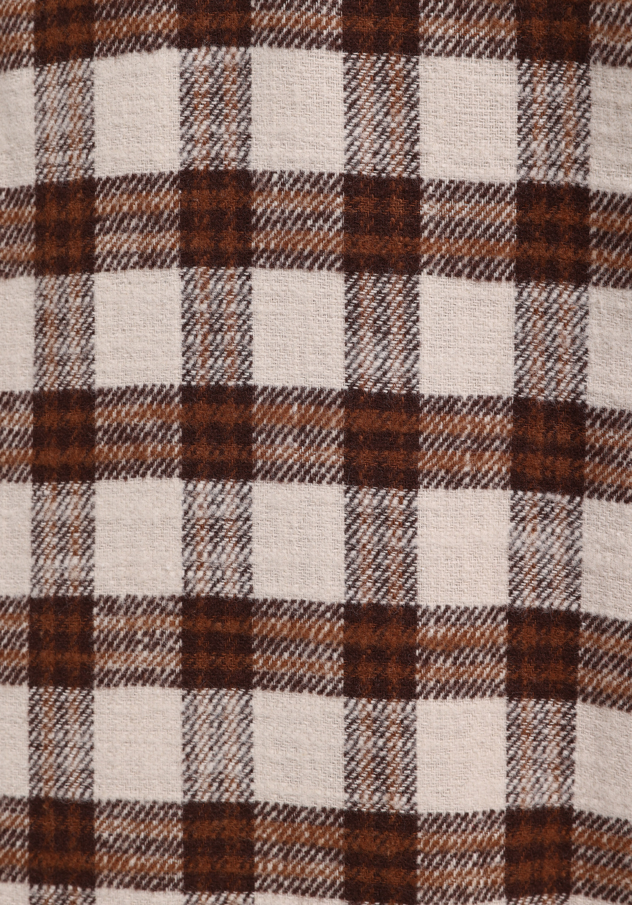 Comfort Fit Shirt Neck Kareli Erkek Kahverengi Uzun Kol Gömlek