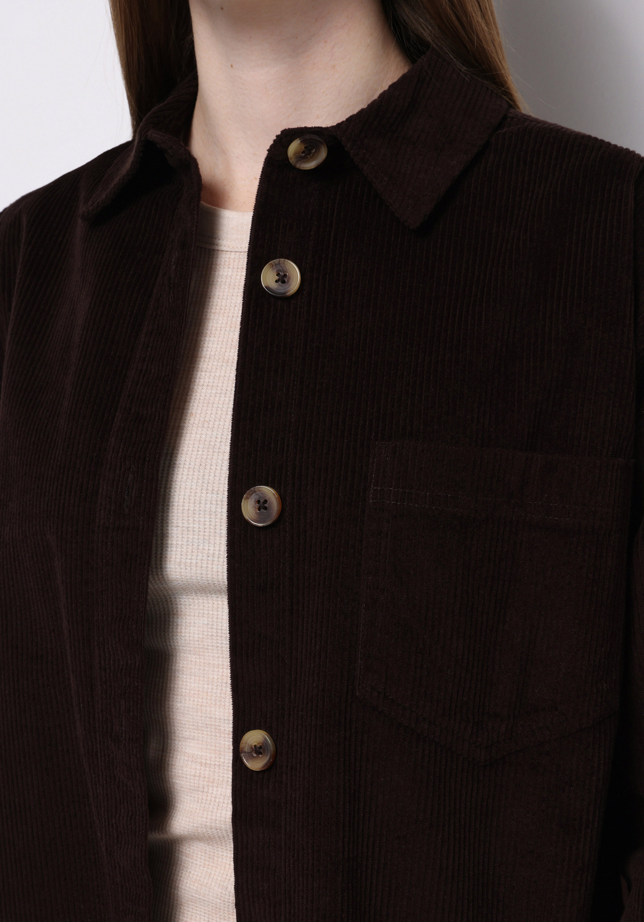 Regular Fit Shirt Neck Düz Kadın Kahverengi Uzun Kol Gömlek