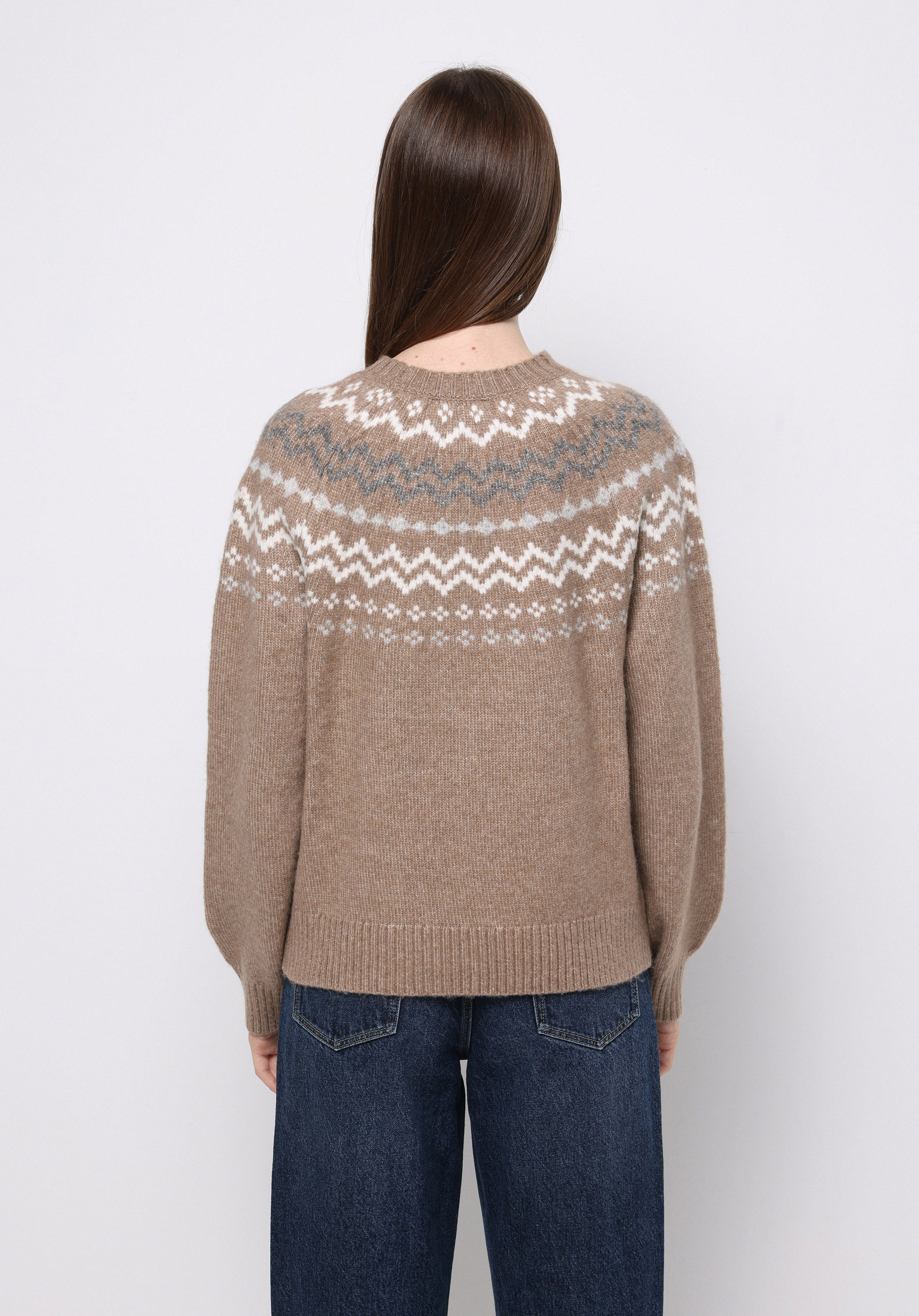 Regular Fit Turtle Neck Baskılı Kadın Bej Kazak