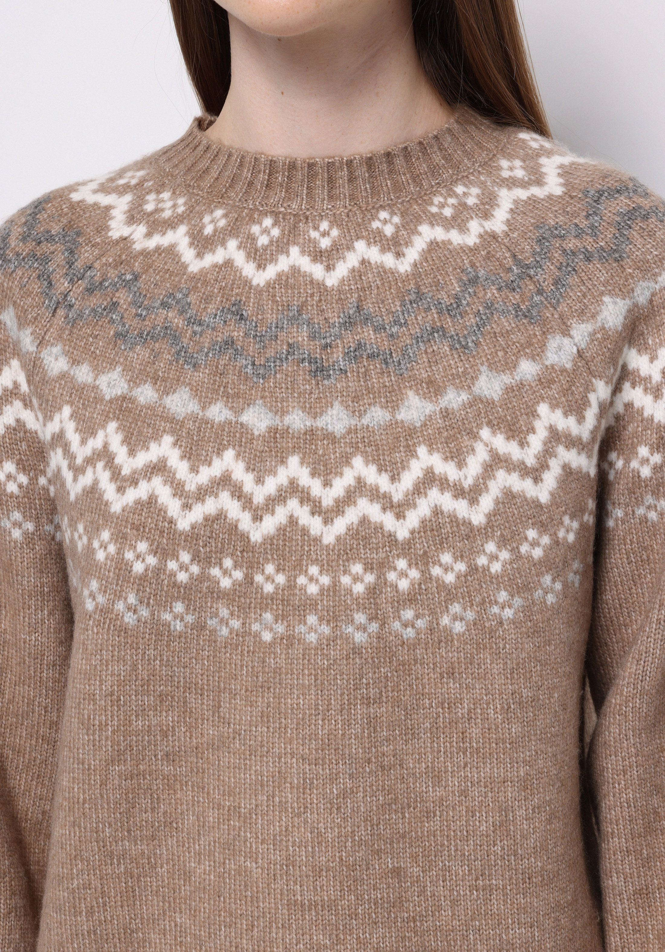 Regular Fit Turtle Neck Baskılı Kadın Bej Kazak