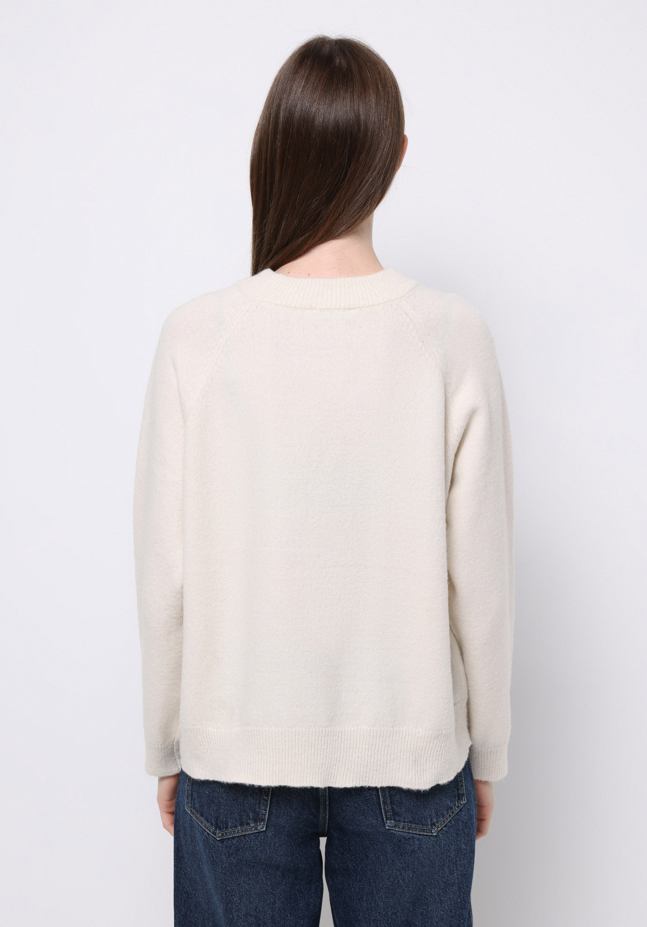 Relaxed Fit Yuvarlak Yaka Baskılı Kadın Ekru Kazak