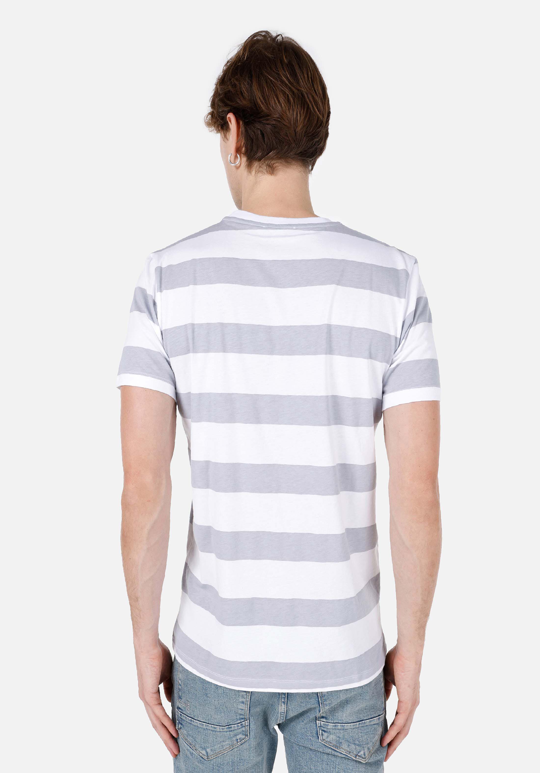 Regular Fit Yuvarlak Yaka Pamuklu Çizgili Cepsiz Erkek Gri Kısa Kol Tişört