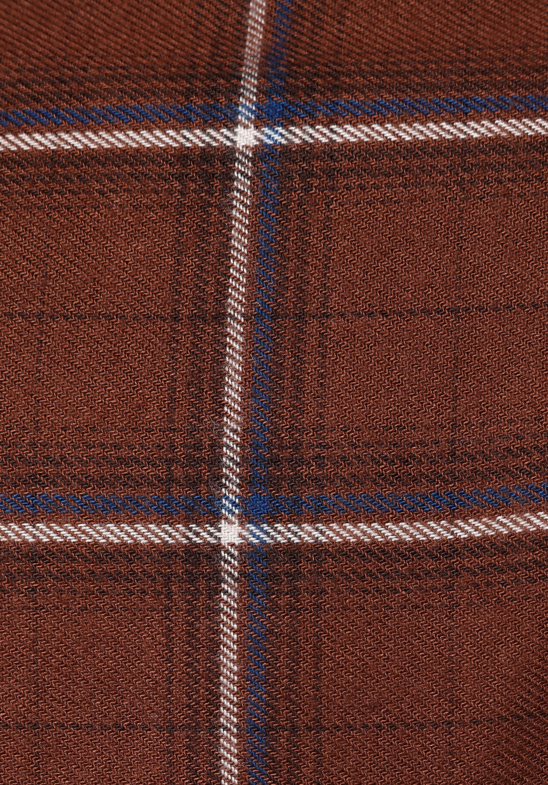 Regular Fit Shirt Neck Ekoseli Kadın Kahverengi Uzun Kol Gömlek