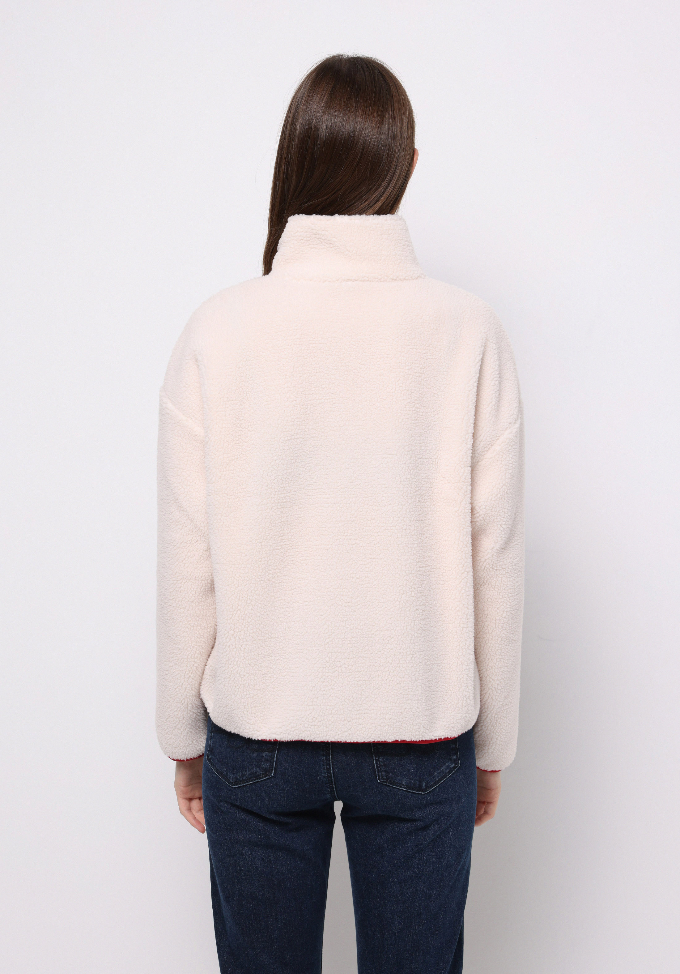 Regular Fit Fermuarlı Nakışlı Kadın Ekru Sweatshirt