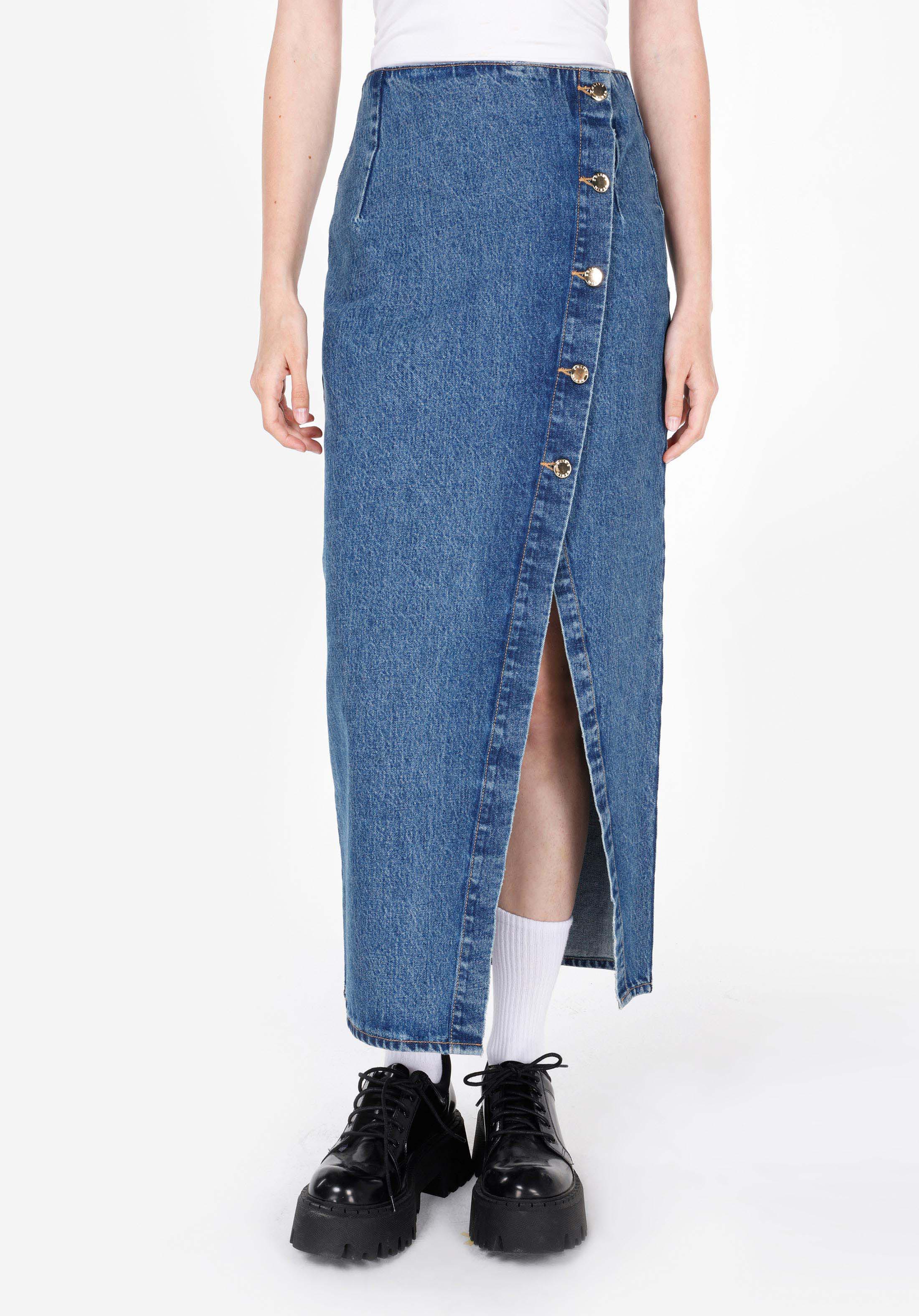 Slim Fit Pamuklu Kadın Mavi Etek