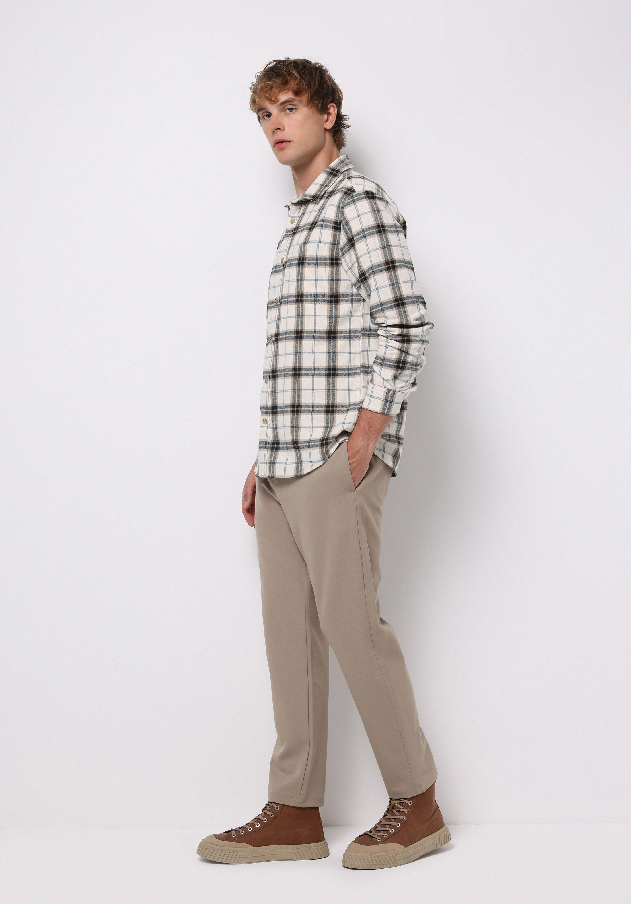 Regular Fit Orta Bel Düz Paça Erkek Bej  Pantolon