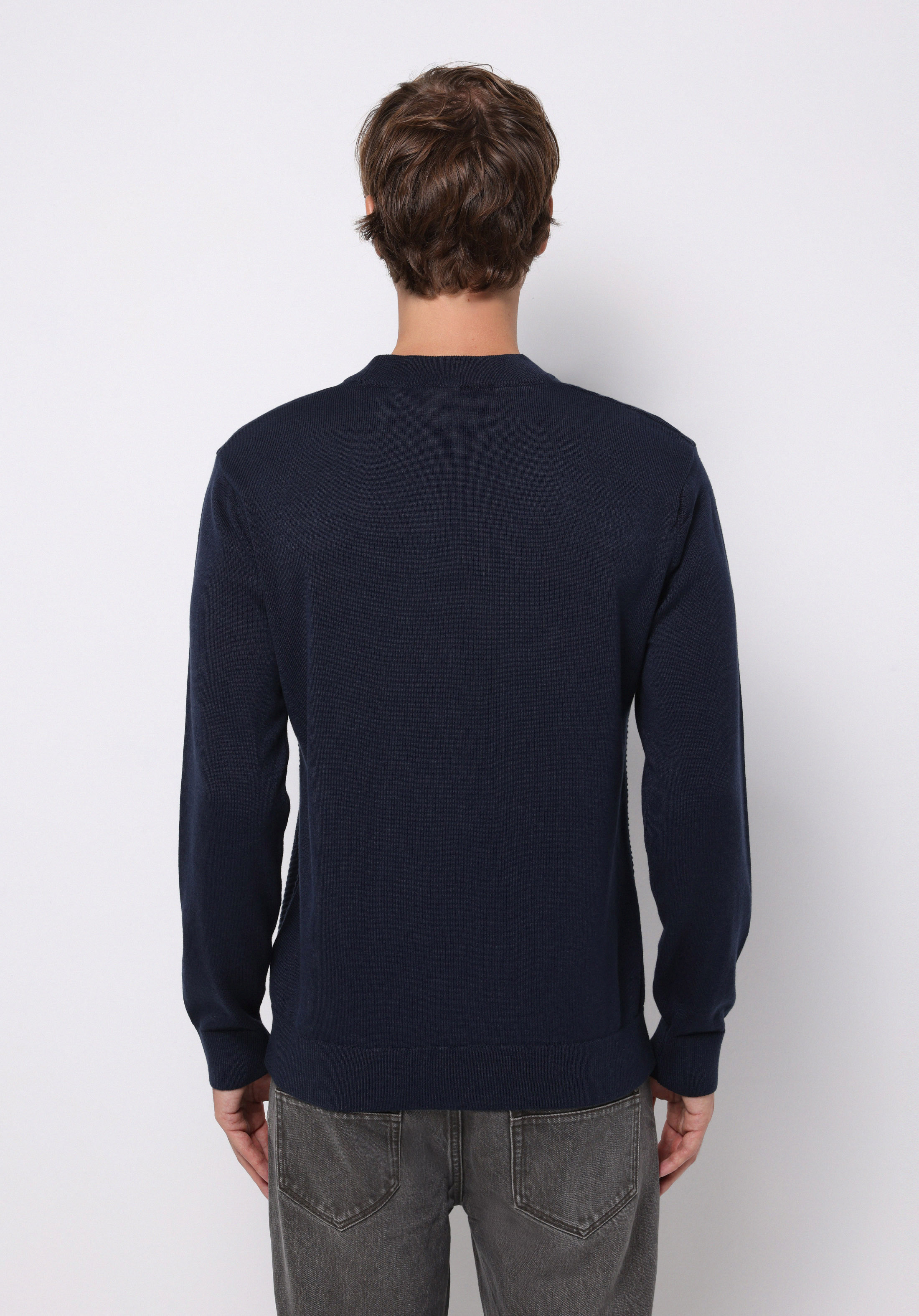 Regular Fit Yuvarlak Yaka Jakarlı Erkek Lacivert Kazak