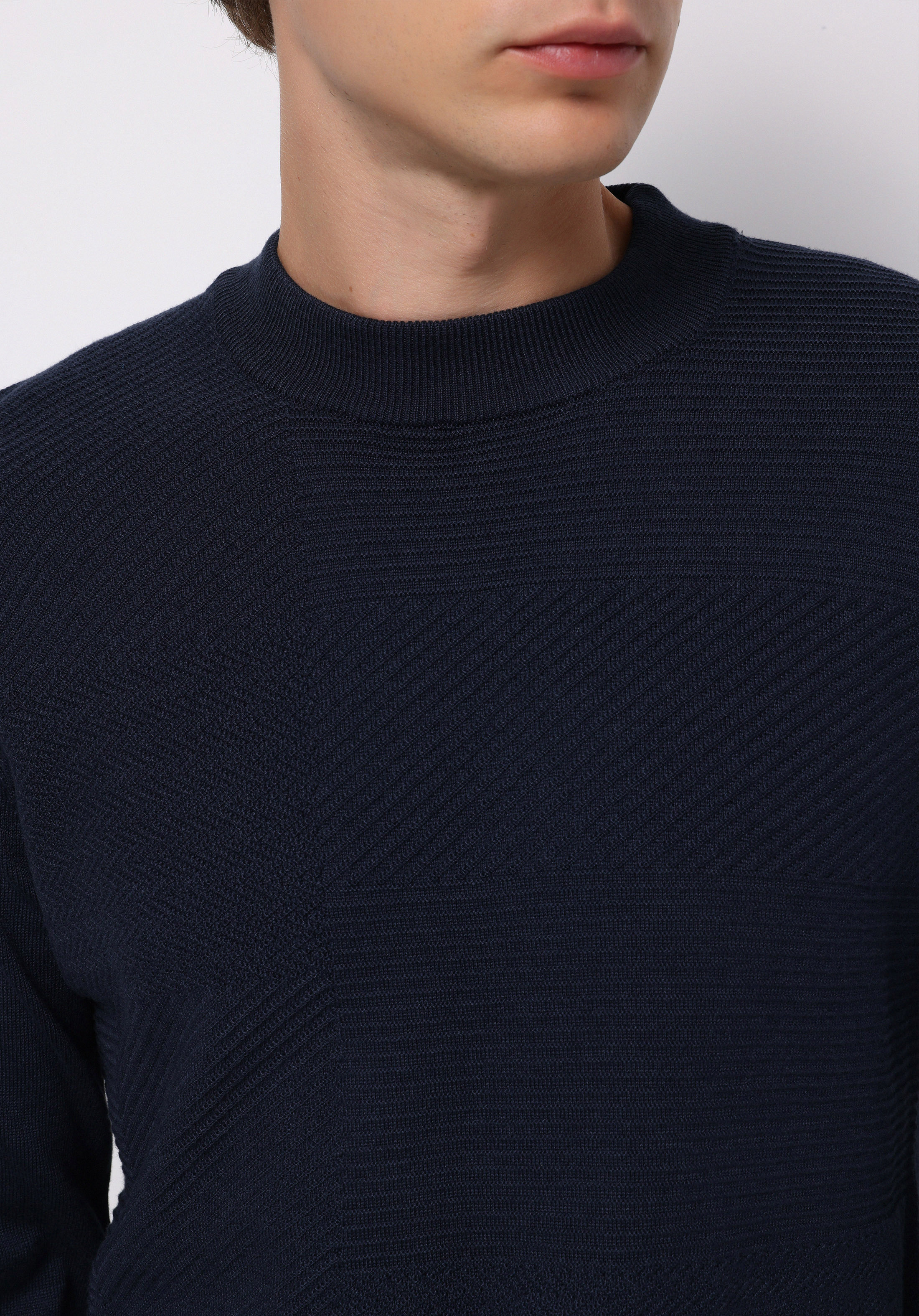 Regular Fit Yuvarlak Yaka Jakarlı Erkek Lacivert Kazak