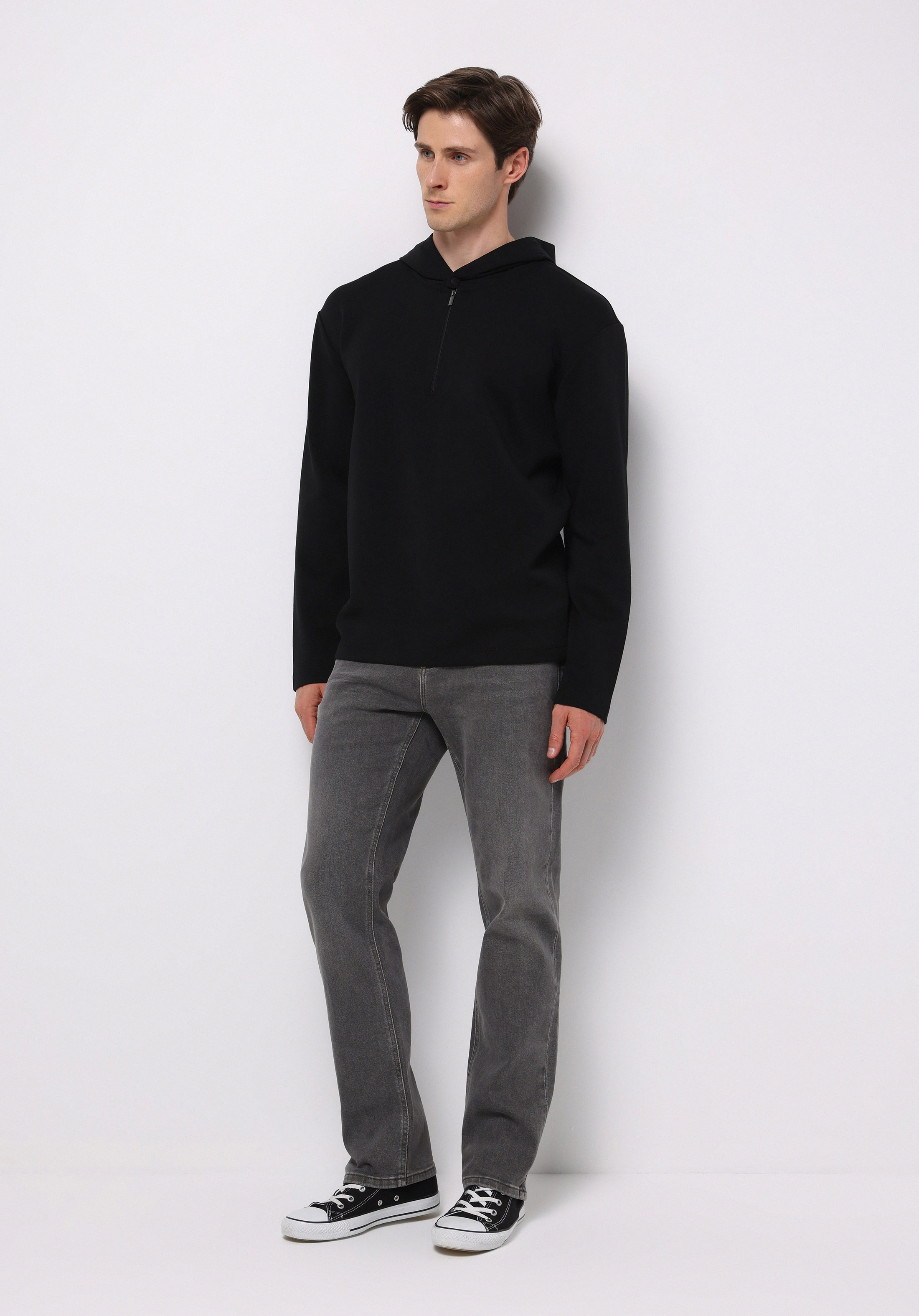 Regular Fit Orta Bel Düz Paça Erkek Siyah Jean Pantolon