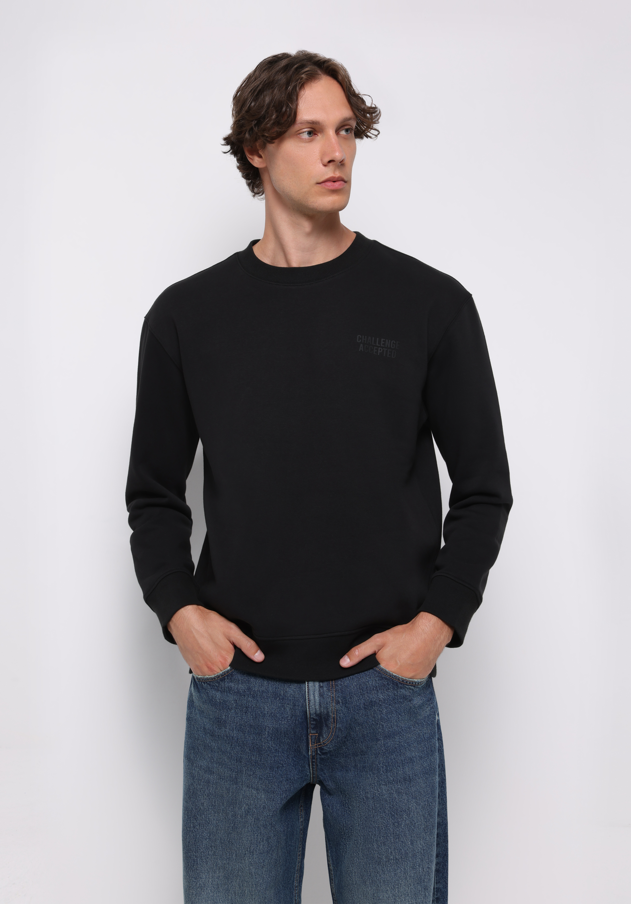 Comfort Fit   Erkek Siyah Sweatshirt