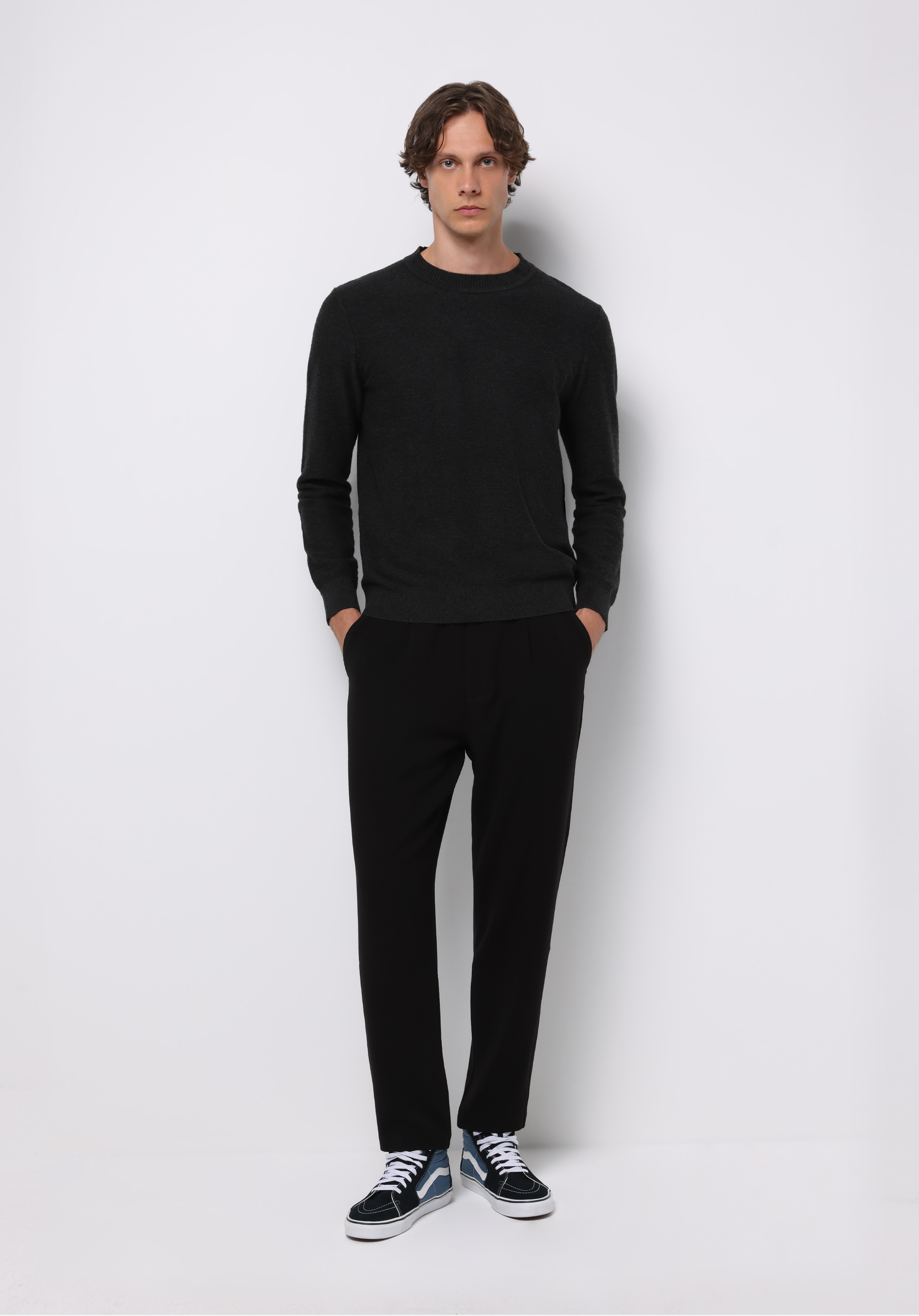 Regular Fit Orta Bel Düz Paça Erkek Siyah  Pantolon