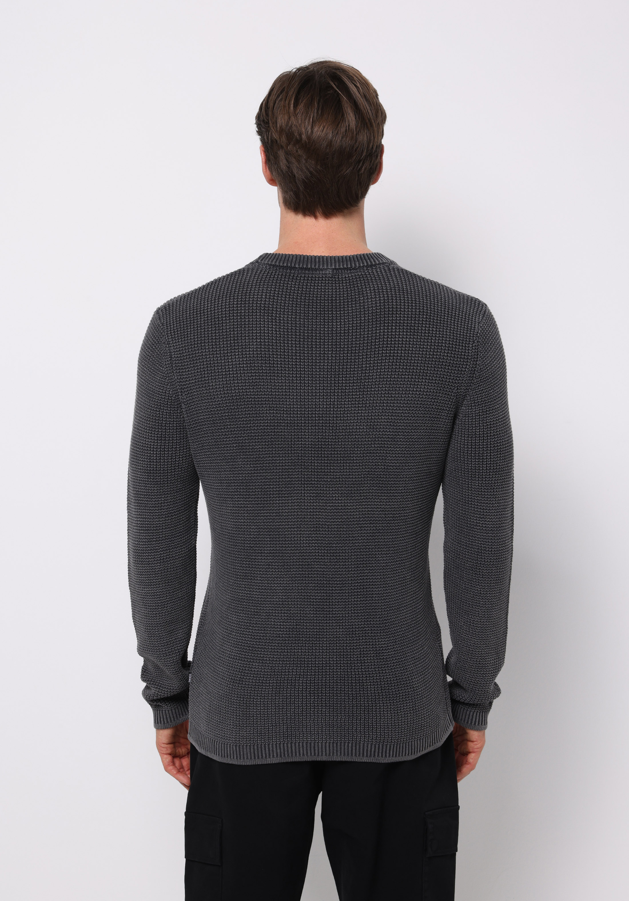 Regular Fit Yuvarlak Yaka Jakarlı Erkek Antrasit Kazak