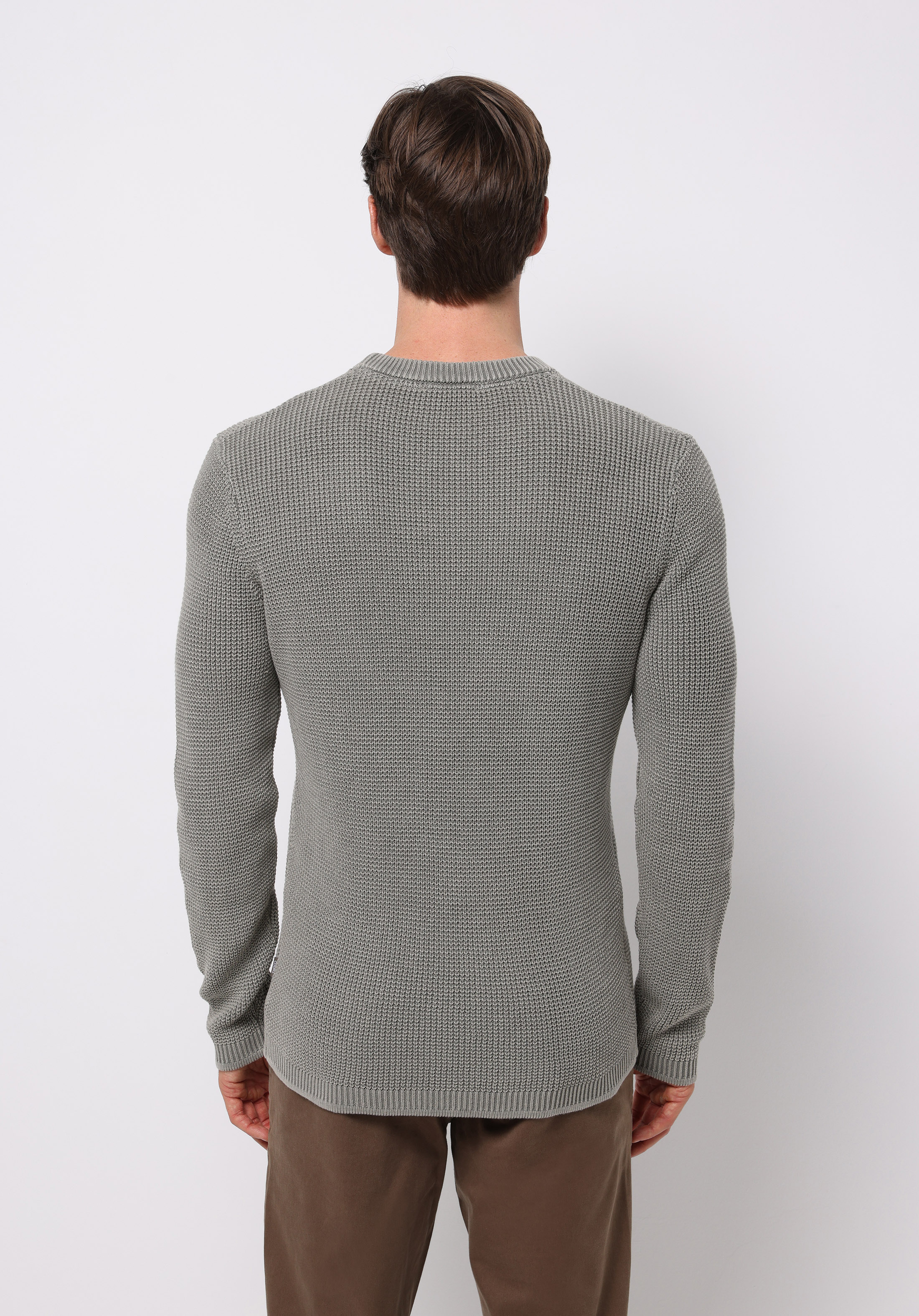 Regular Fit Yuvarlak Yaka Jakarlı Erkek Yeşil Kazak