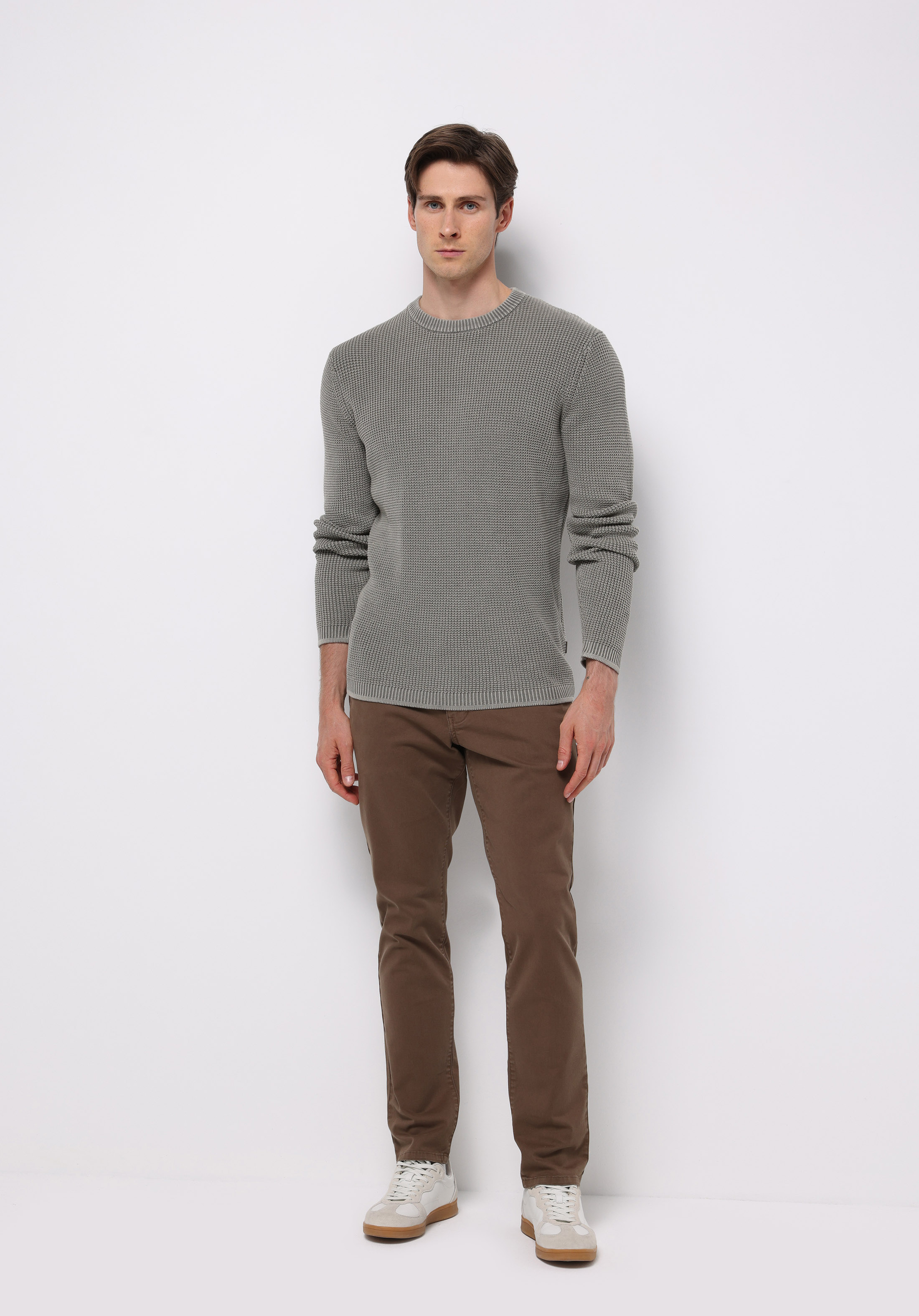 Regular Fit Yuvarlak Yaka Jakarlı Erkek Yeşil Kazak