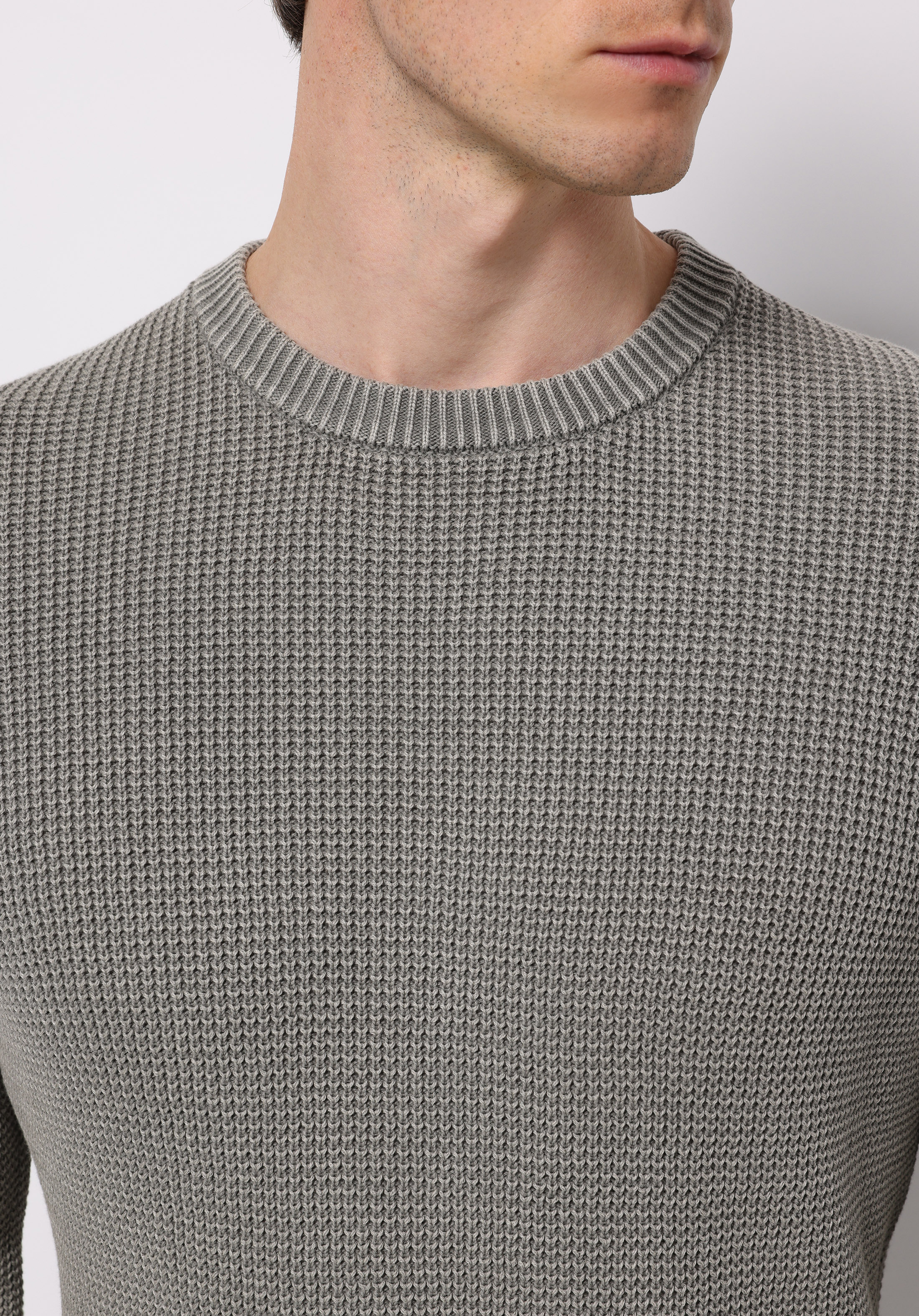 Regular Fit Yuvarlak Yaka Jakarlı Erkek Yeşil Kazak