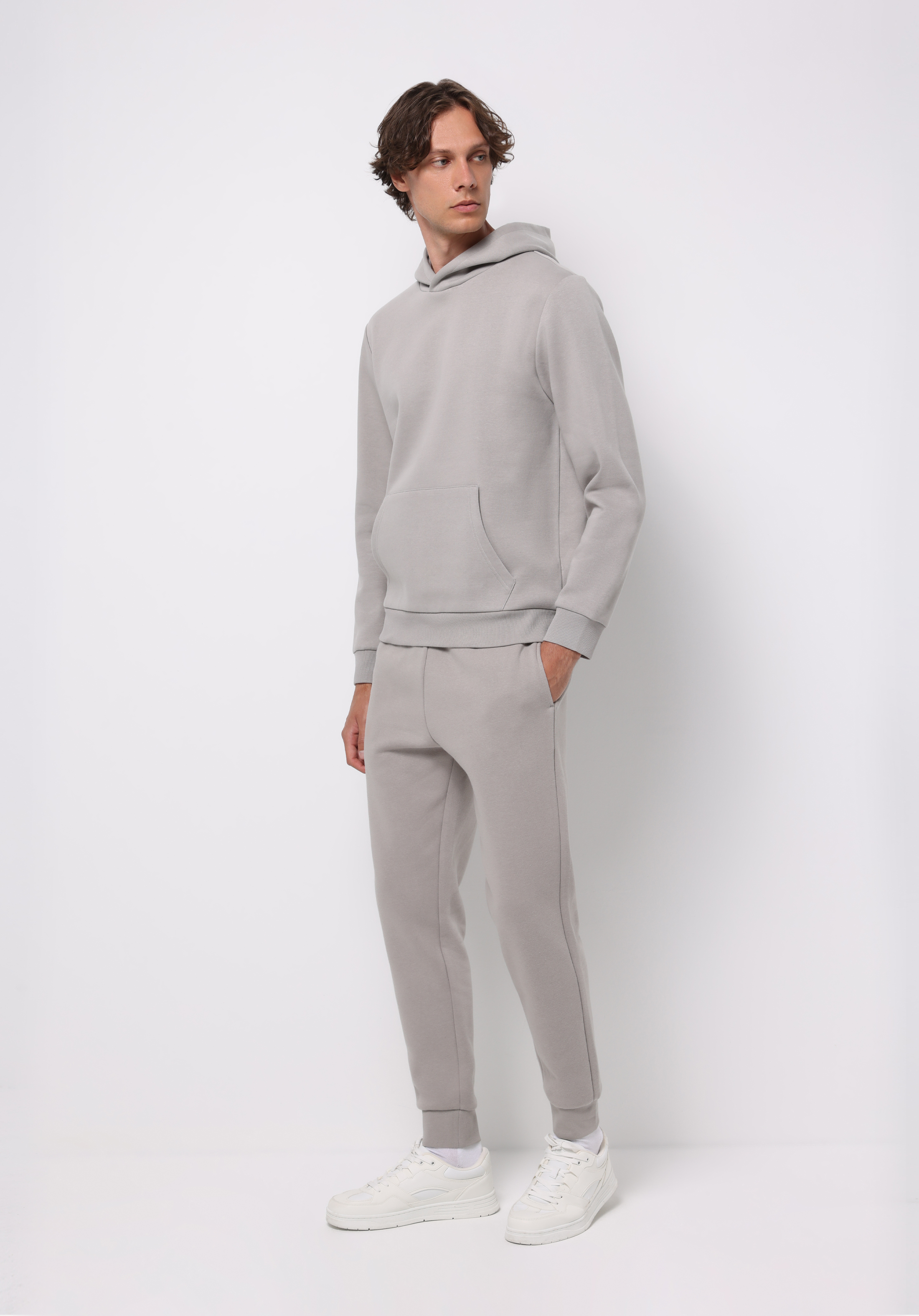 Slim Fit Orta Bel Düz Erkek Gri Eşofman Altı