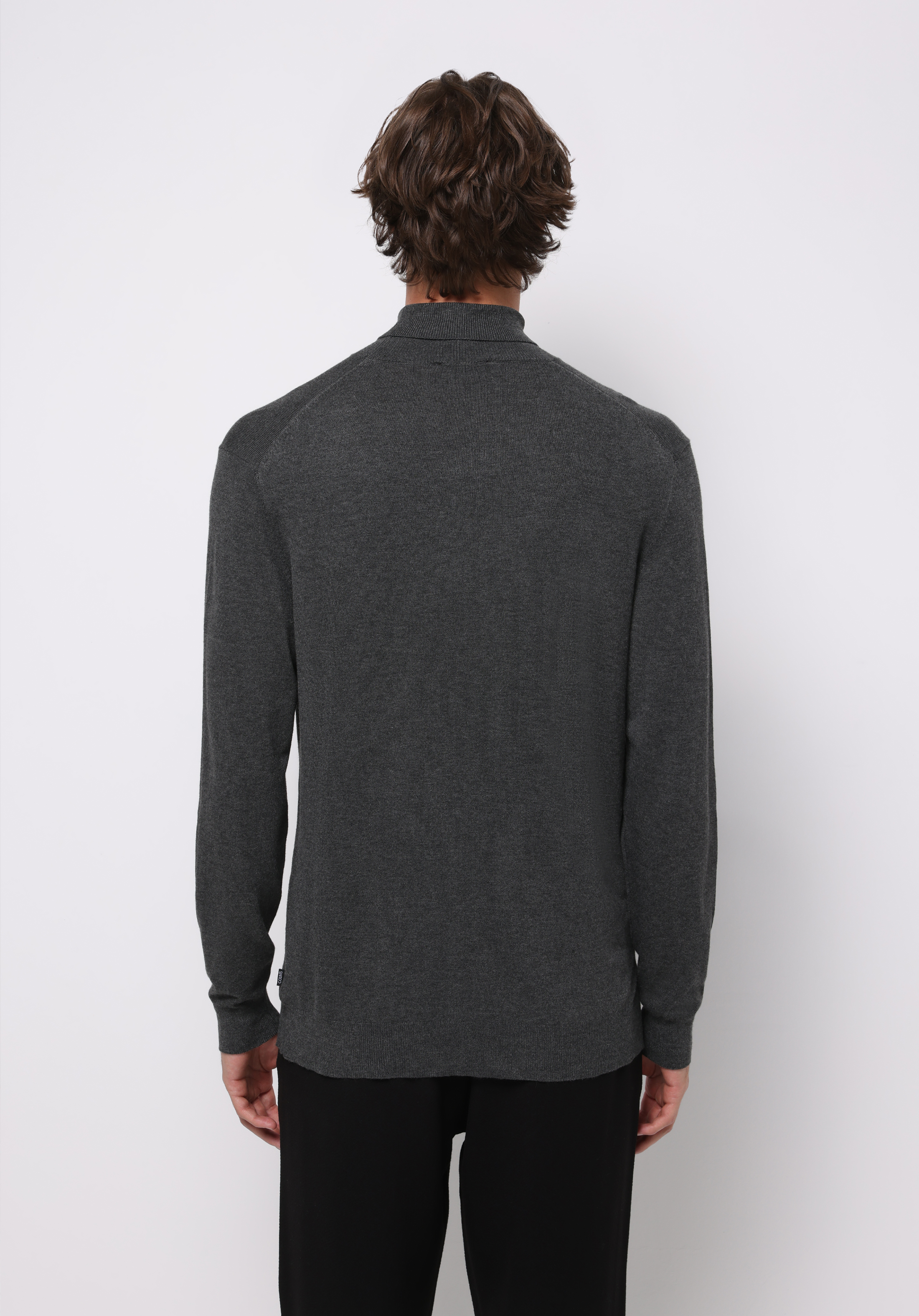 Regular Fit Turtle Neck Jakarlı Erkek Antrasit Kazak