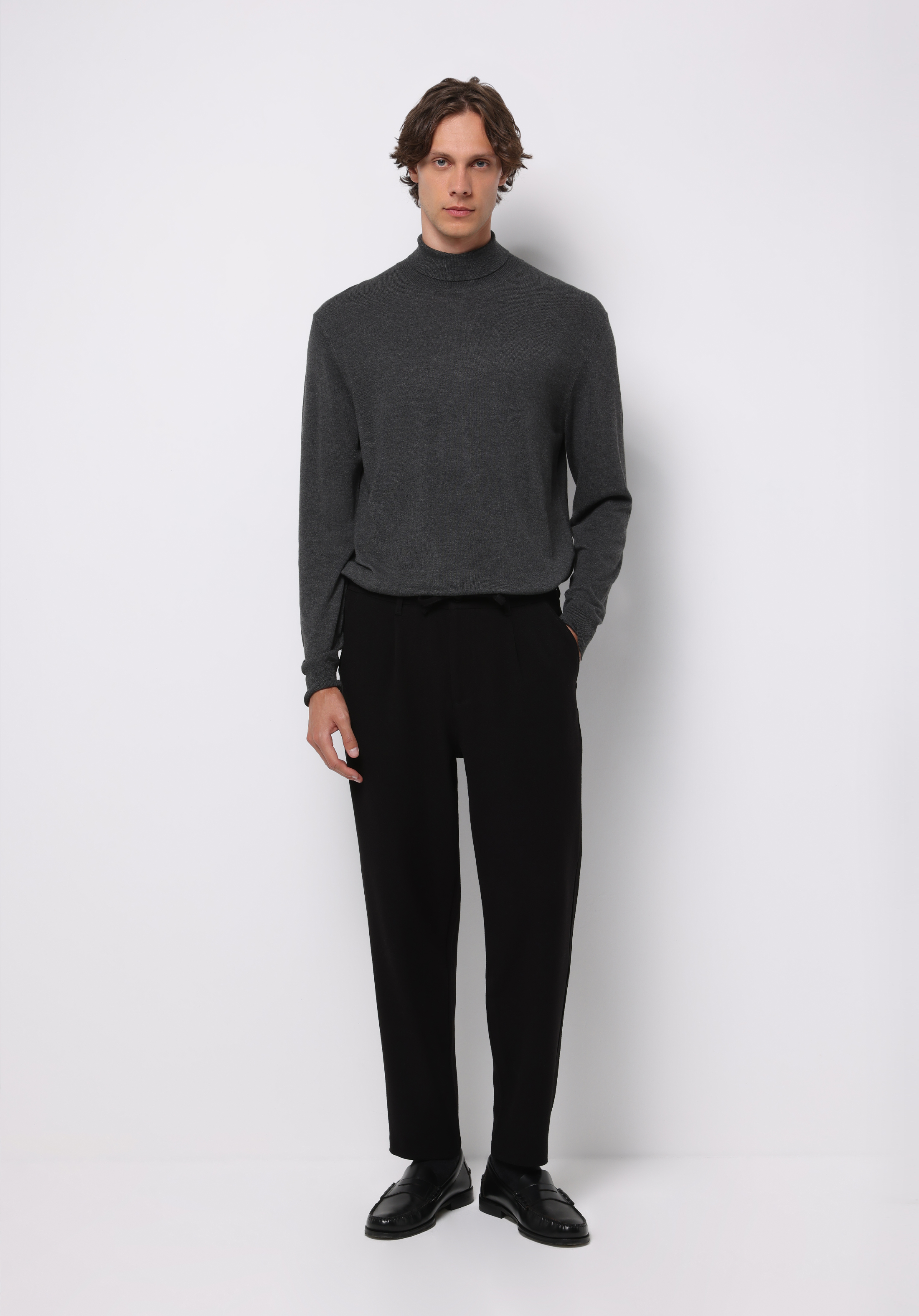 Regular Fit Turtle Neck Jakarlı Erkek Antrasit Kazak