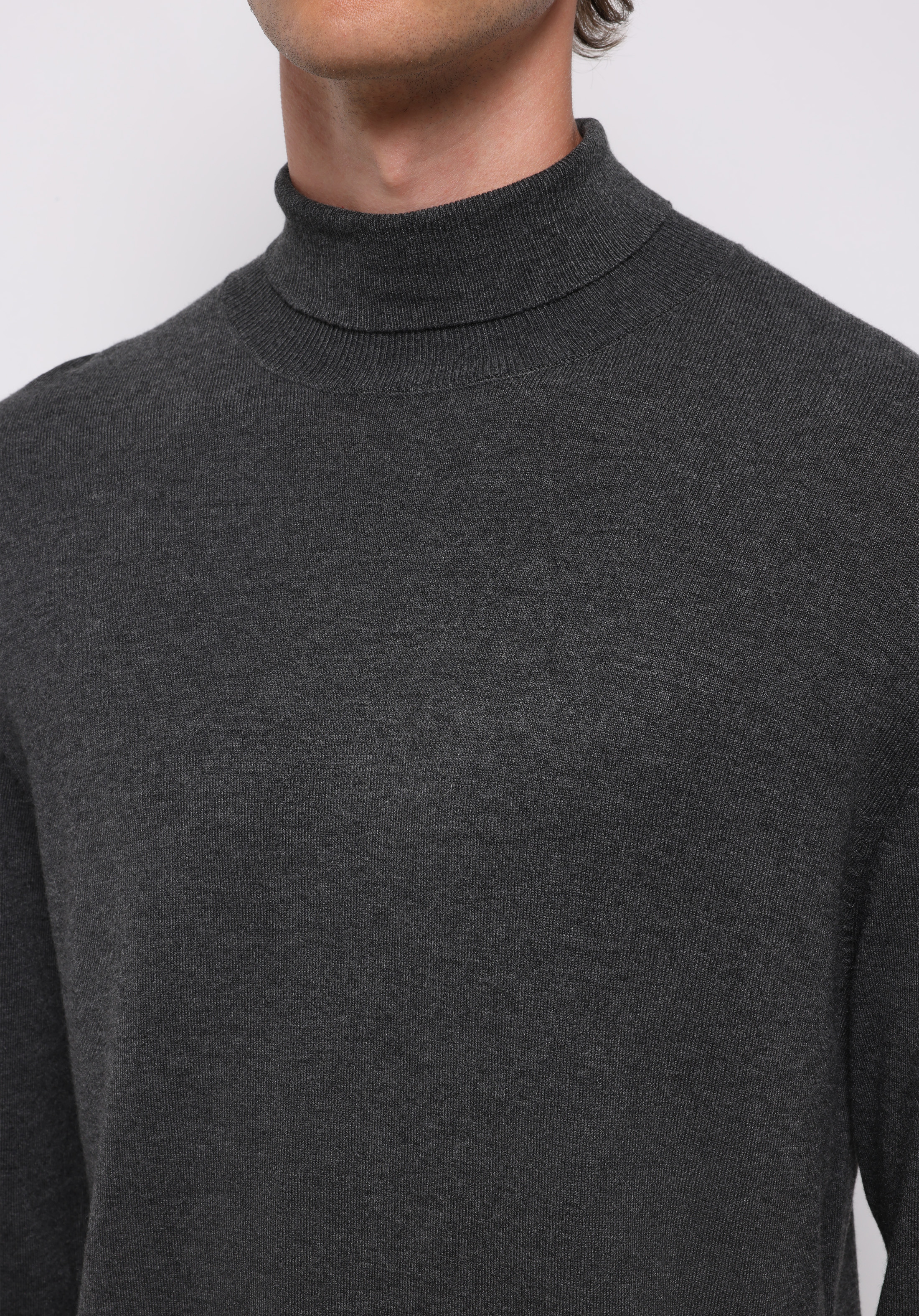 Regular Fit Turtle Neck Jakarlı Erkek Antrasit Kazak