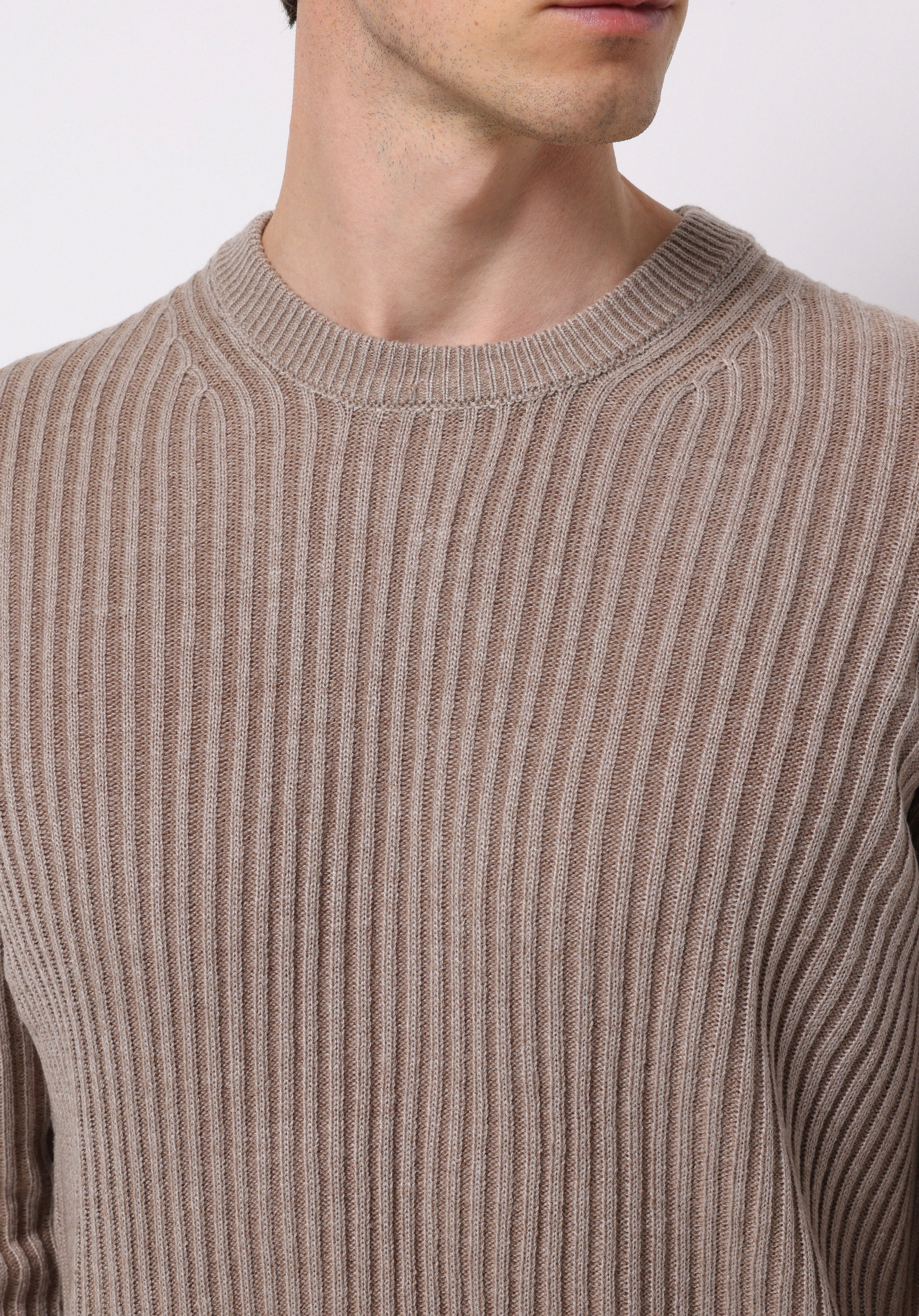 Regular Fit Yuvarlak Yaka Jakarlı Erkek Bej Kazak