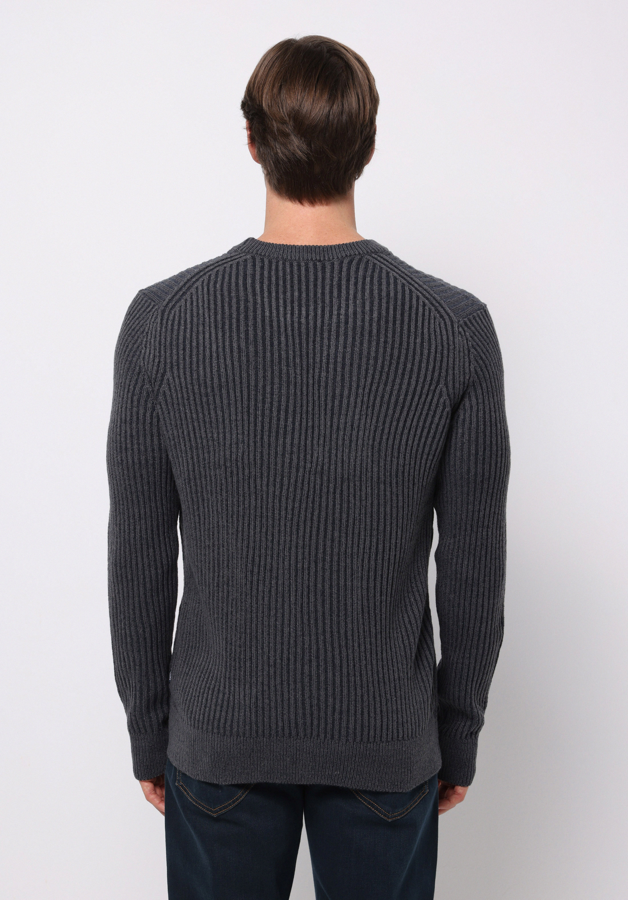 Regular Fit Yuvarlak Yaka Jakarlı Erkek Lacivert Kazak