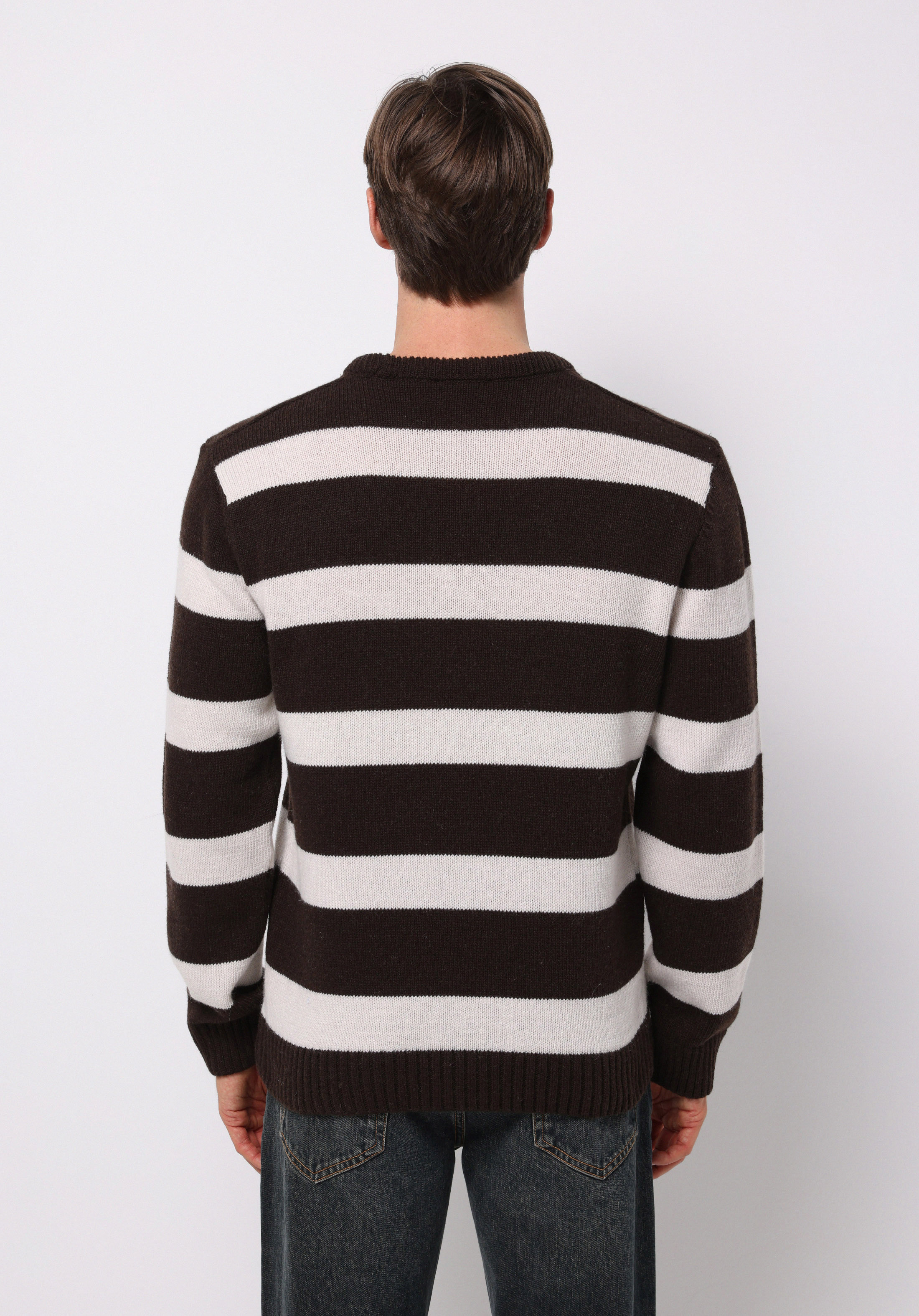 Regular Fit Yuvarlak Yaka Jakarlı Erkek Kahverengi Kazak