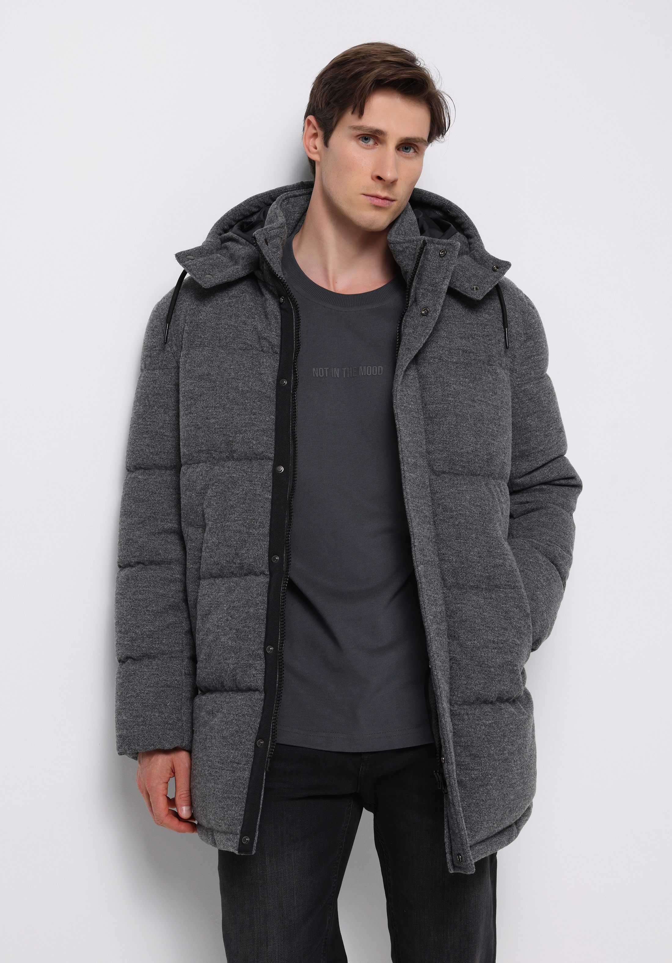 Regular Fit     Erkek Gri Kaban