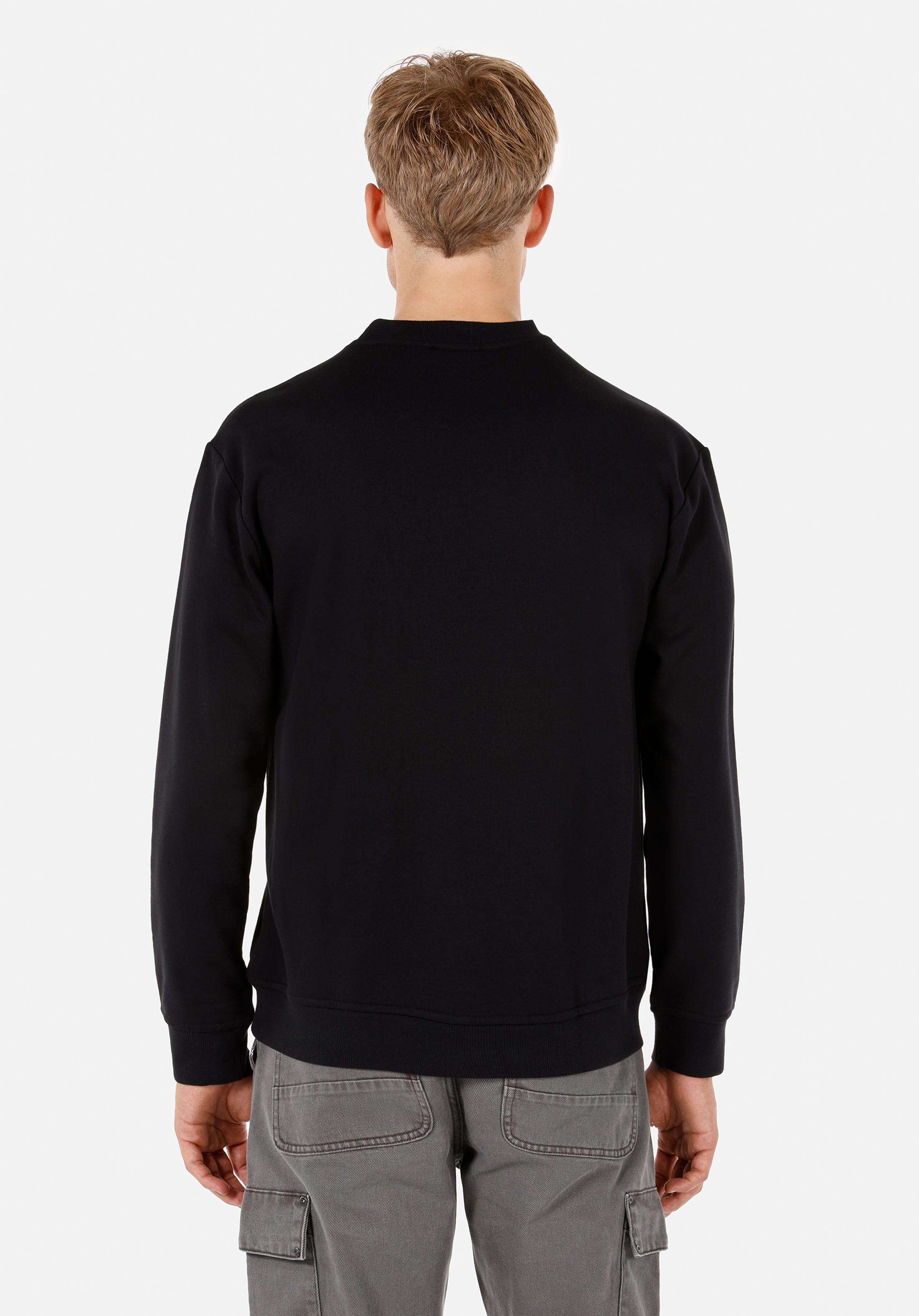 Regular Fit Yuvarlak Yaka Düz Erkek Siyah Uzun Kol Tişört