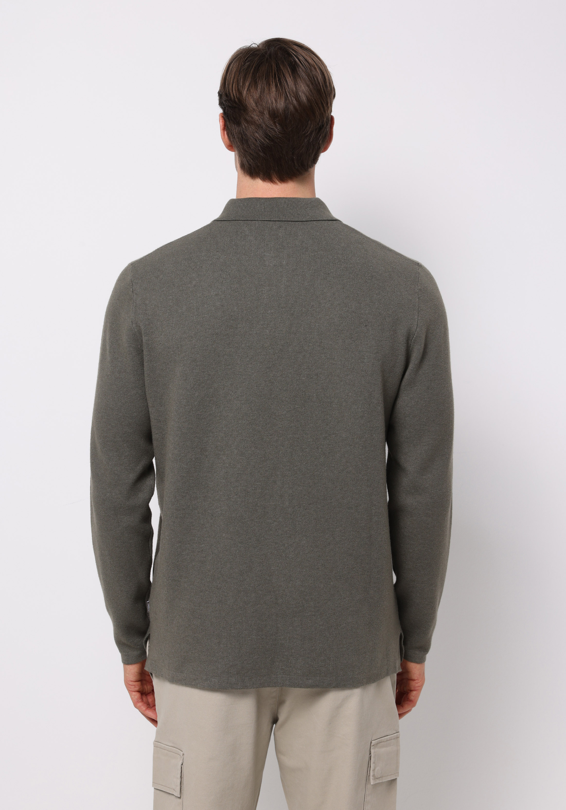 Regular Fit Polo Yaka Jakarlı Erkek Yeşil Kazak