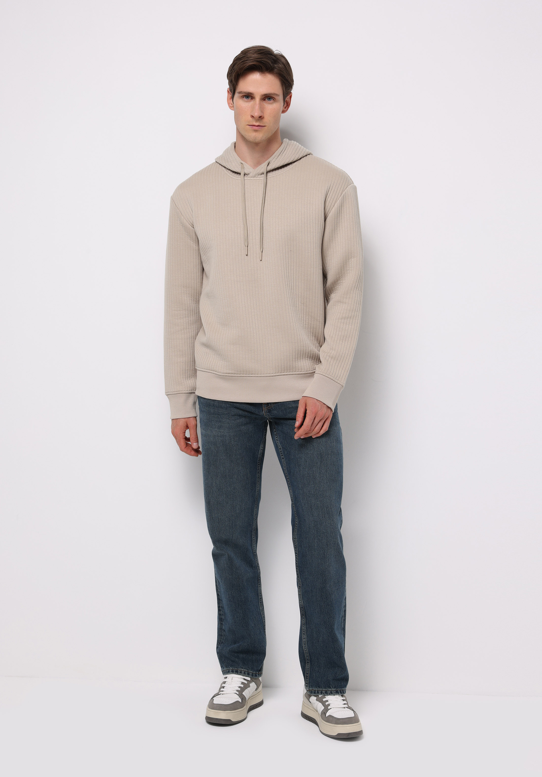 Comfort Fit   Erkek Bej Sweatshirt