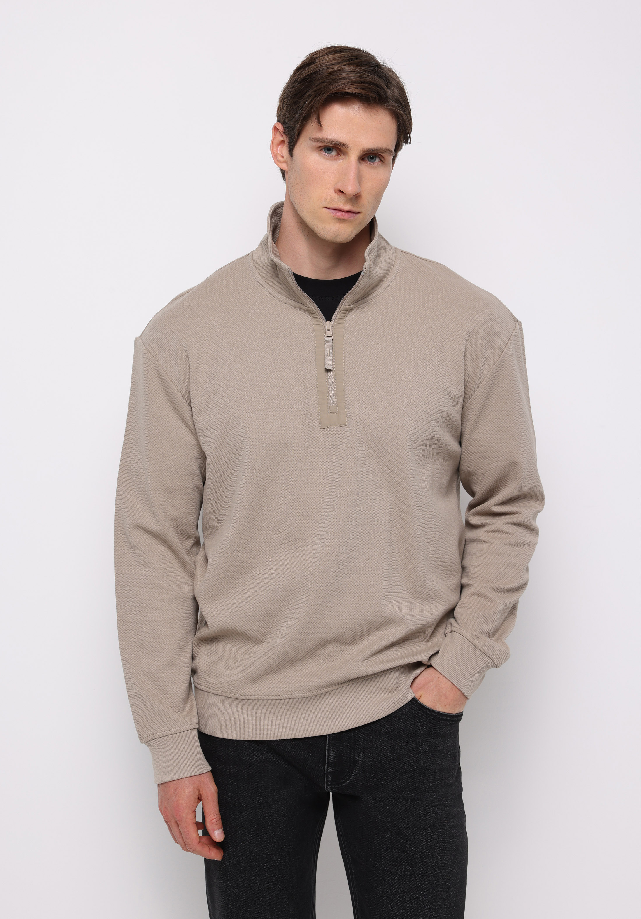 Comfort Fit   Erkek Bej Sweatshirt