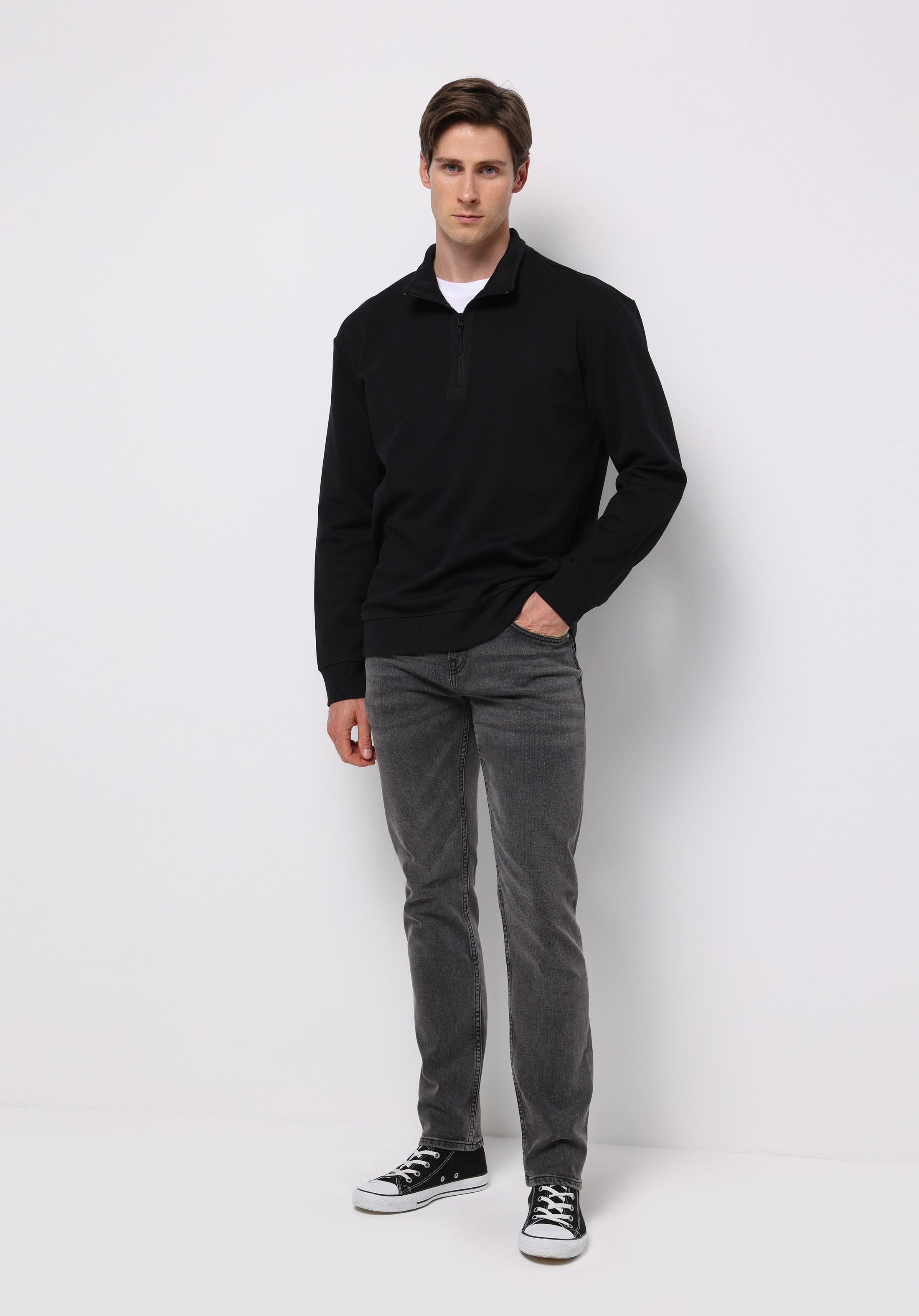 Comfort Fit   Erkek Siyah Sweatshirt