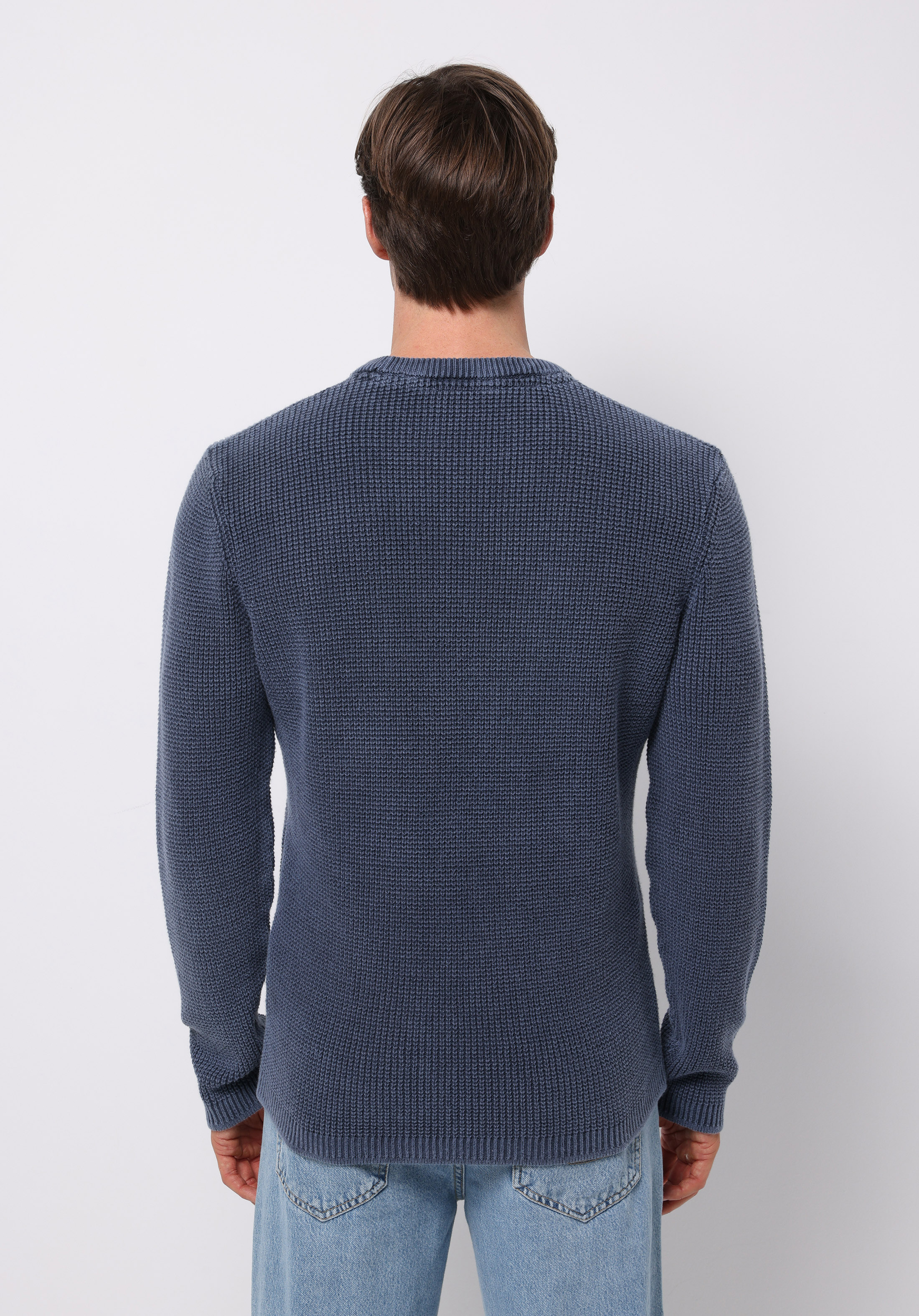 Regular Fit Yuvarlak Yaka Jakarlı Erkek Mavi Kazak