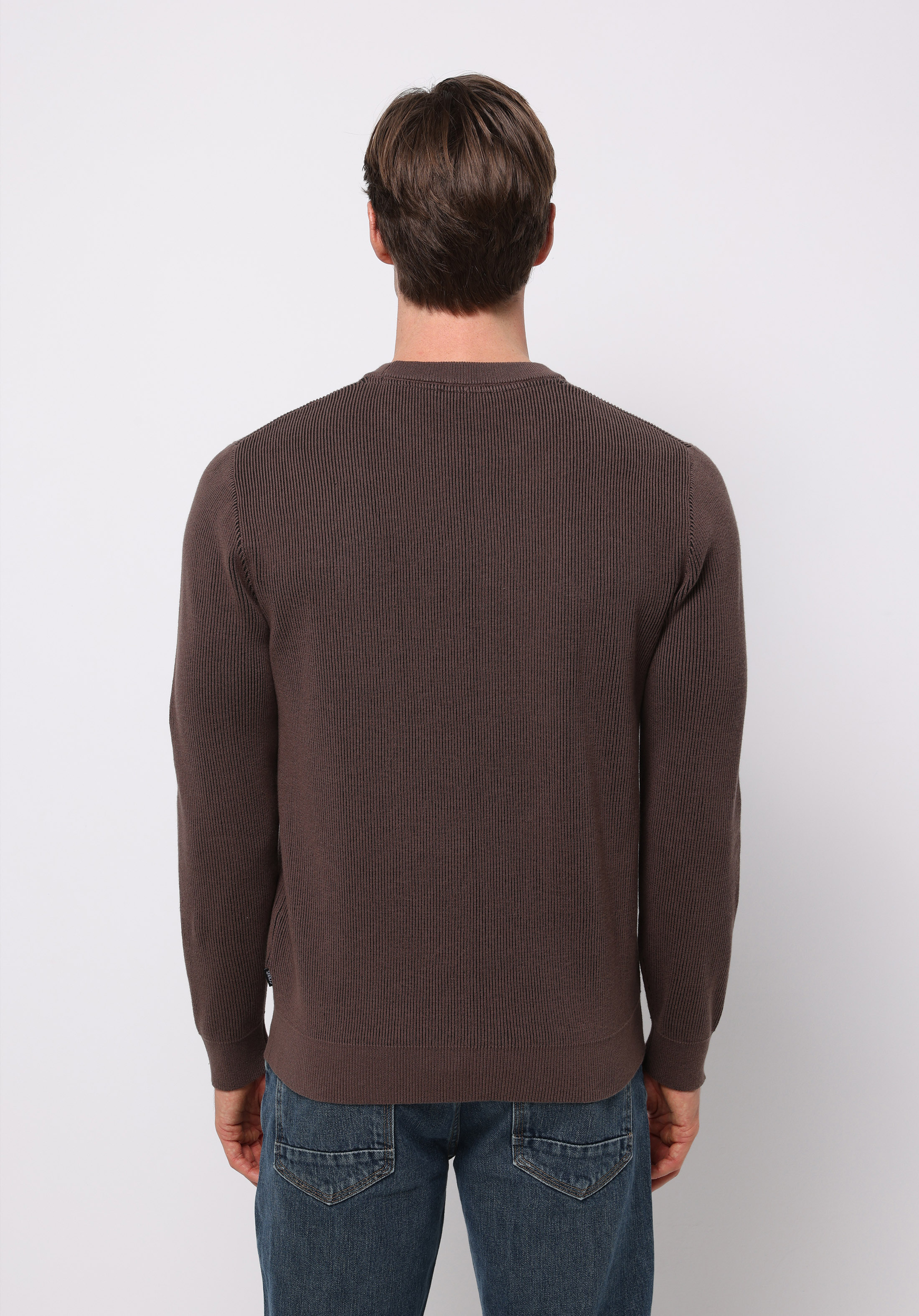 Regular Fit Yuvarlak Yaka Jakarlı Erkek Kahverengi Kazak