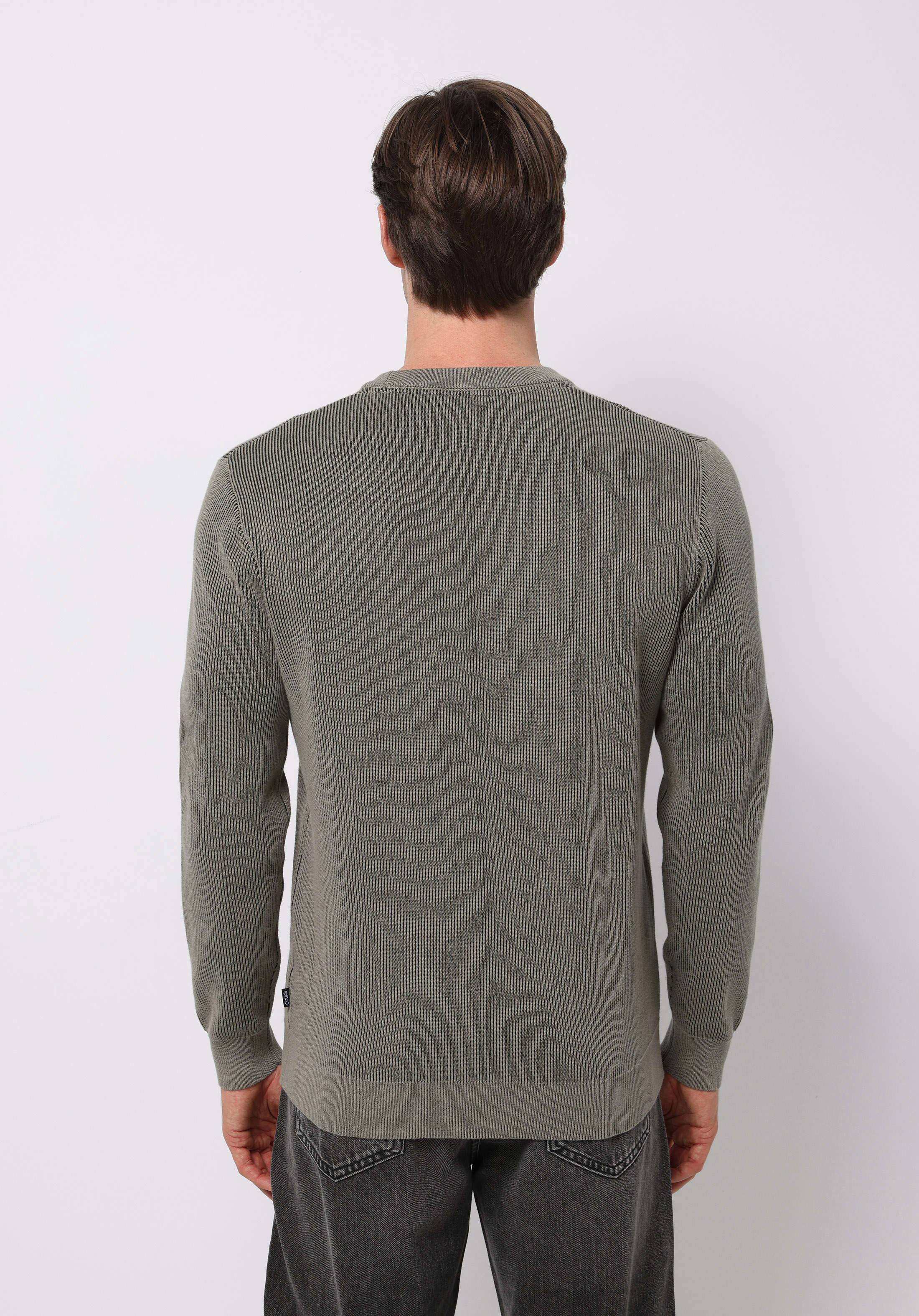 Regular Fit Yuvarlak Yaka Jakarlı Erkek Yeşil Kazak