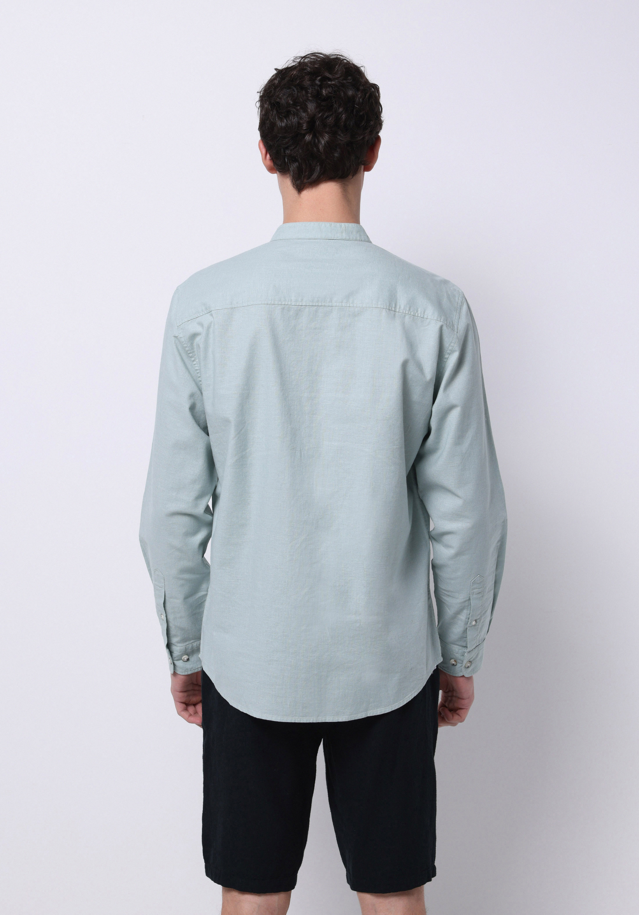 Regular Fit Hakim Yaka Düz Erkek Yeşil Uzun Kol Gömlek