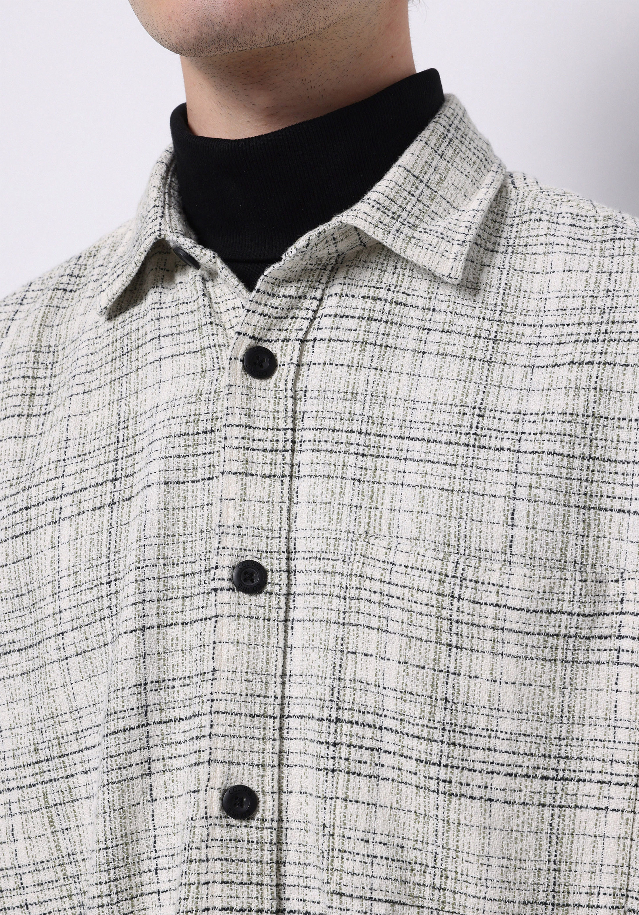 Regular Fit Shirt Neck Ekoseli Erkek Ekru Uzun Kol Gömlek