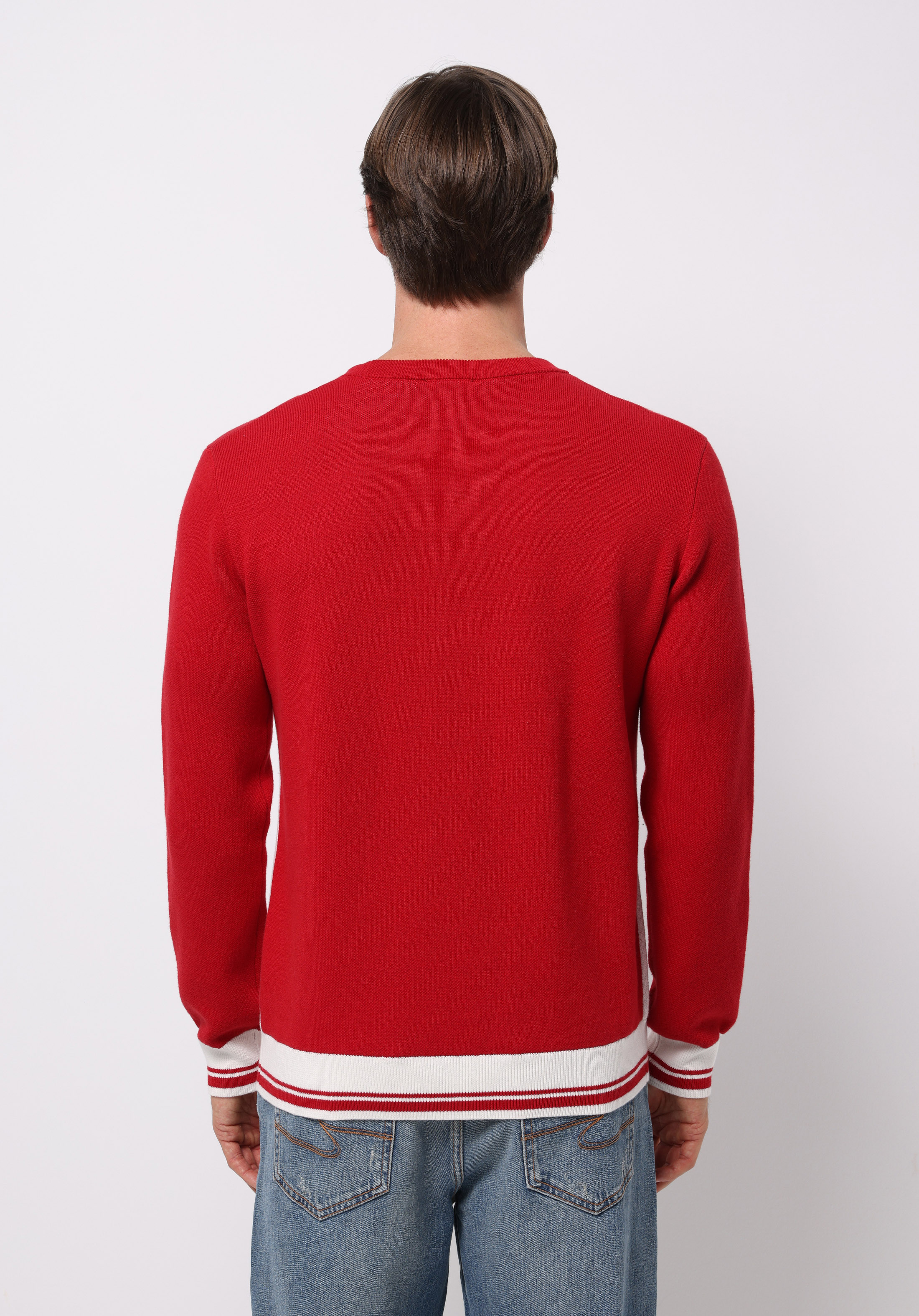 Regular Fit Yuvarlak Yaka Jakarlı Erkek Kirmizi Kazak