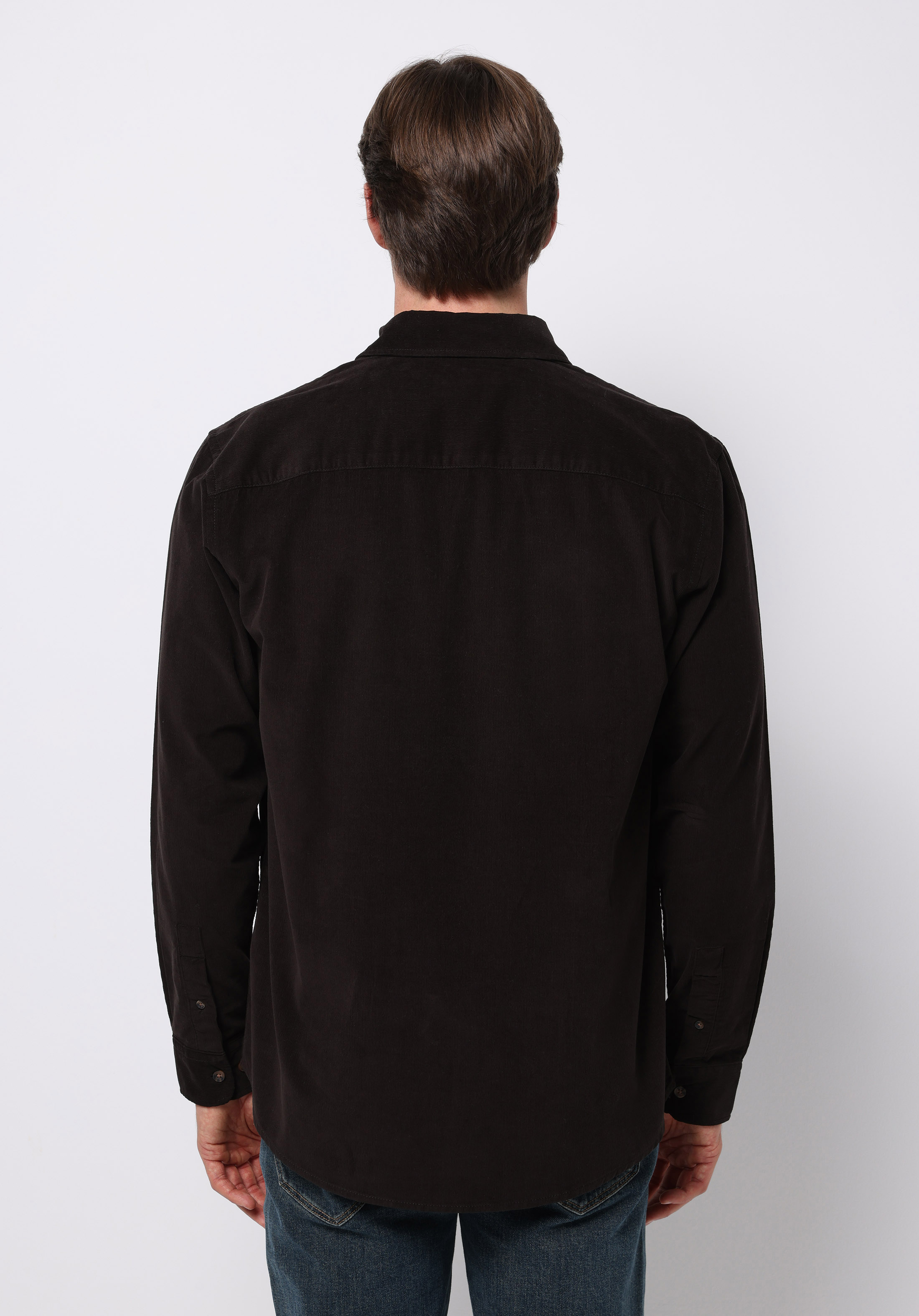 Regular Fit Shirt Neck Düz Erkek Kahverengi Uzun Kol Gömlek