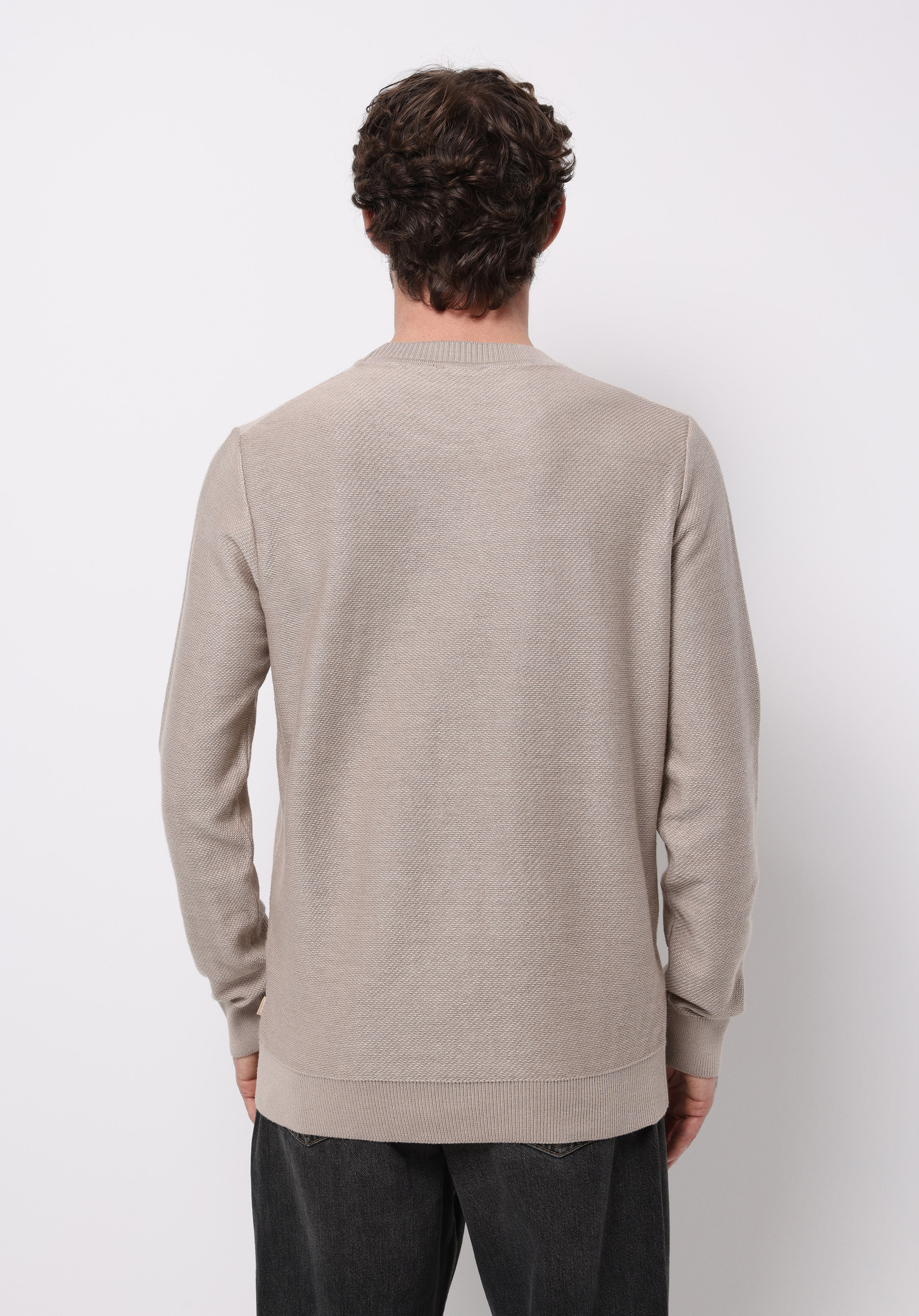 Regular Fit Yuvarlak Yaka Jakarlı Erkek Bej Kazak