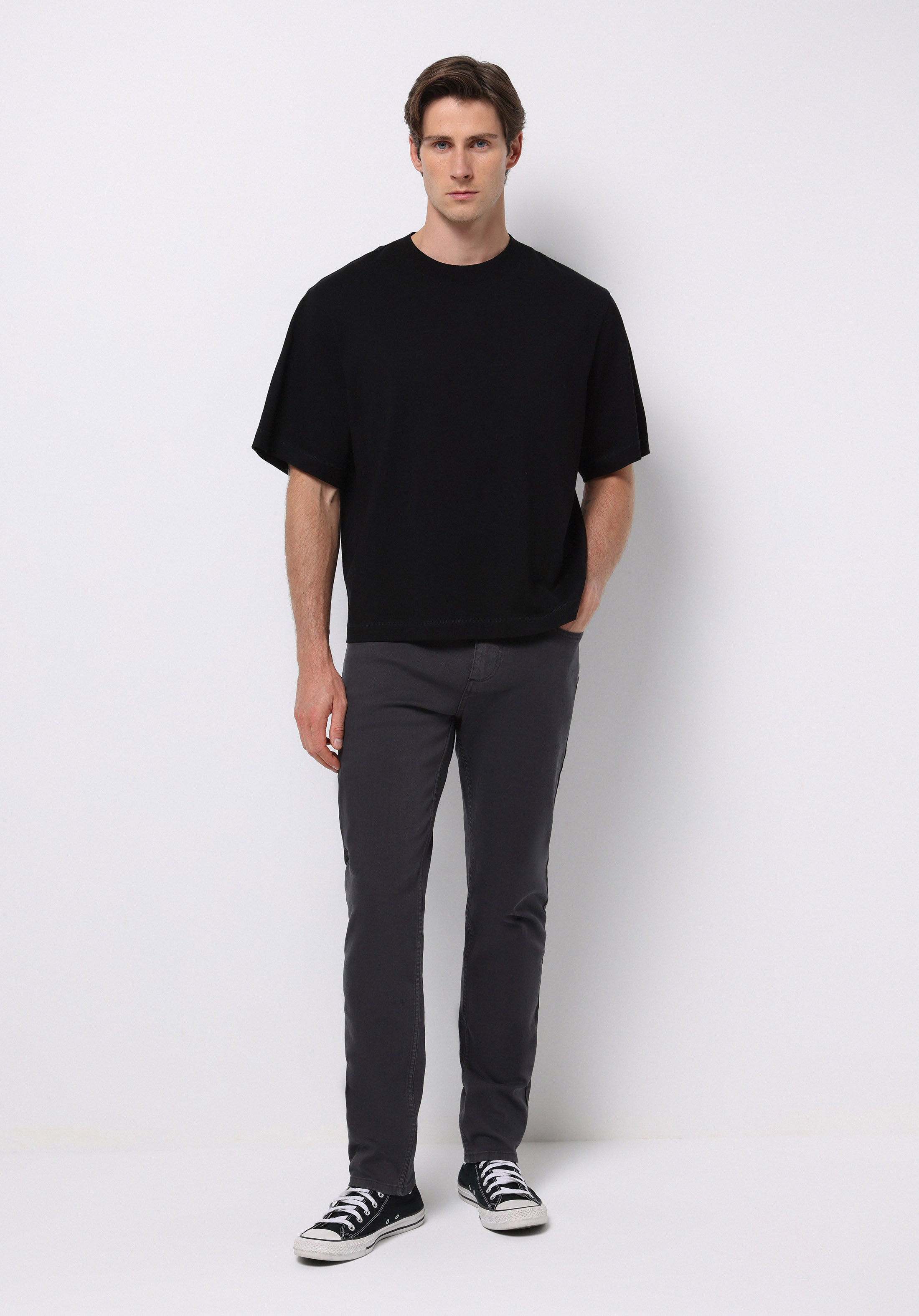 Straight Fit Orta Bel Düz Paça Erkek Antrasit  Pantolon